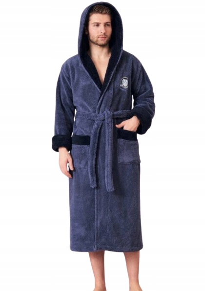 Velký Silný Tmavě Modrý Pánský Župan Kapuce M