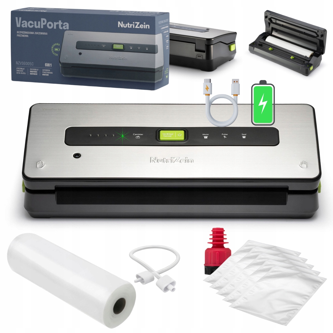 Bezprzewodowa Zgrzewarka próżniowa NutriZein NZVS6005C VacuPorta 6w1 aku.