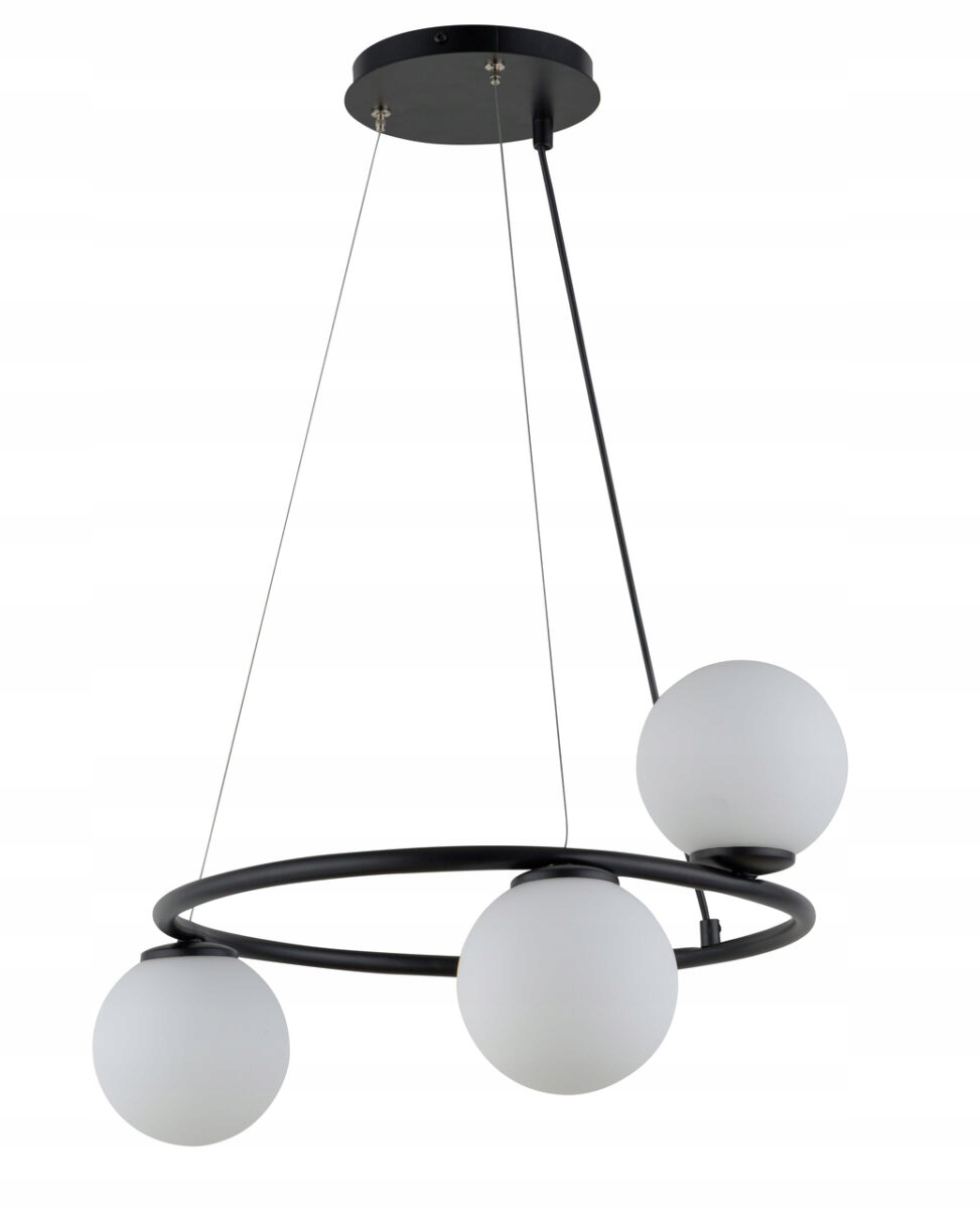 Závesná dekoratívna lampa čierna okrúhla 48 cm, biele sklenené gule 3ks Sigma