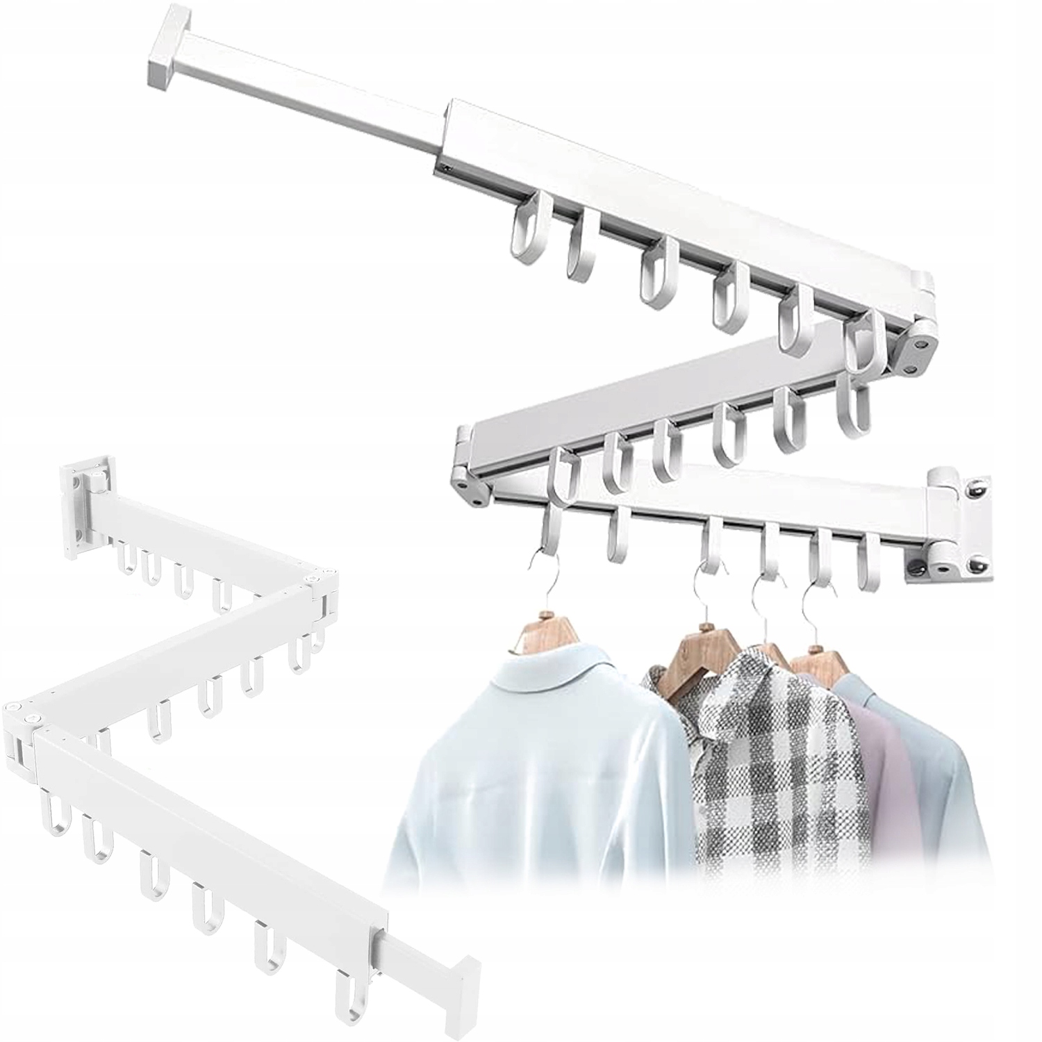 Levně Výsuvný Skládací Věšák Na Oblečení Tri-fold Na Stěně, Balkon S Háčky