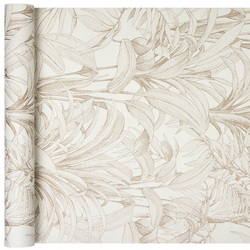 

Tapeta Biało-złota grafika w tropikalne Liście