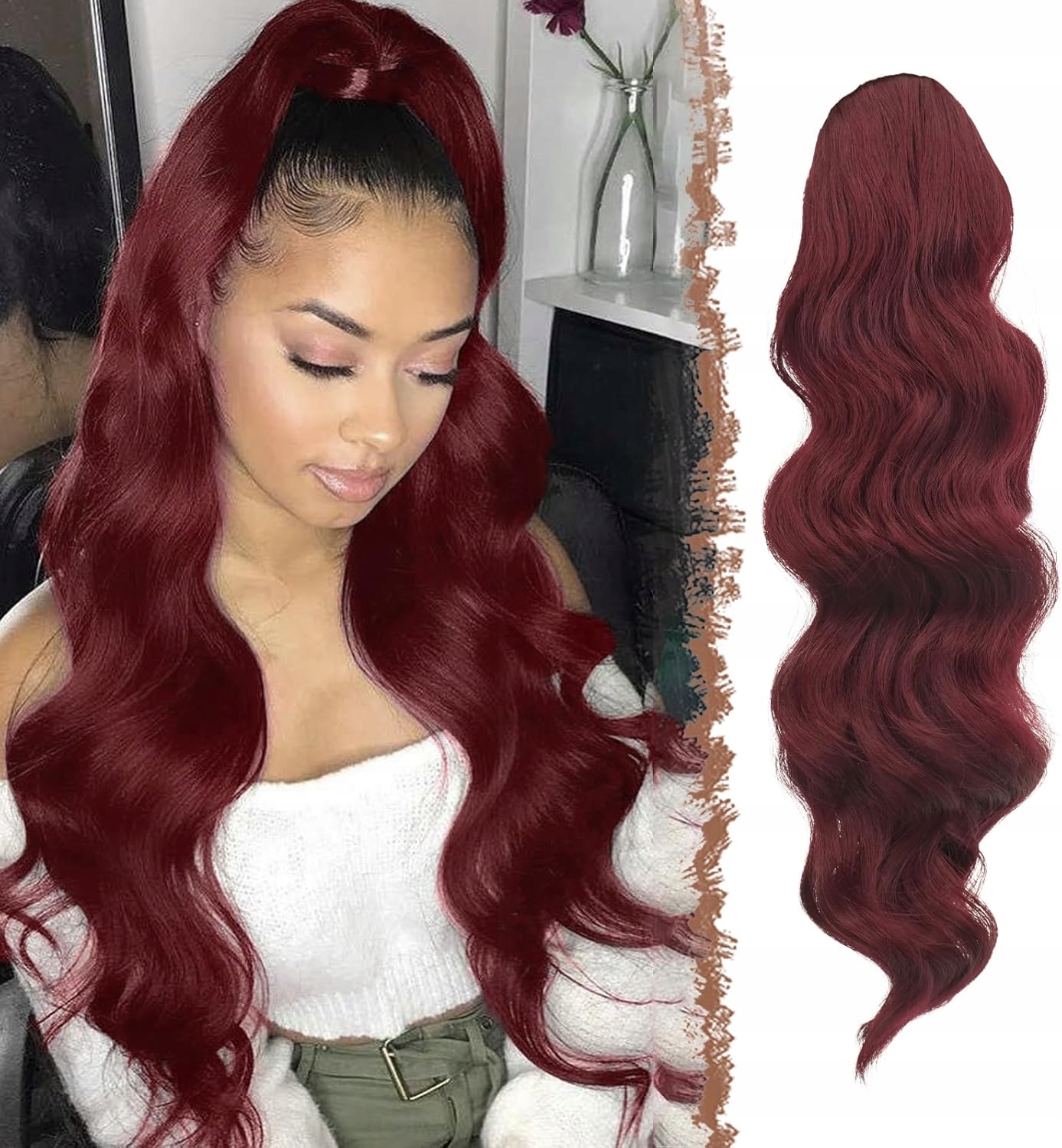 Připínací Poník Paruka 60 cm Vlnitá připínací Kitka na klip a provázek