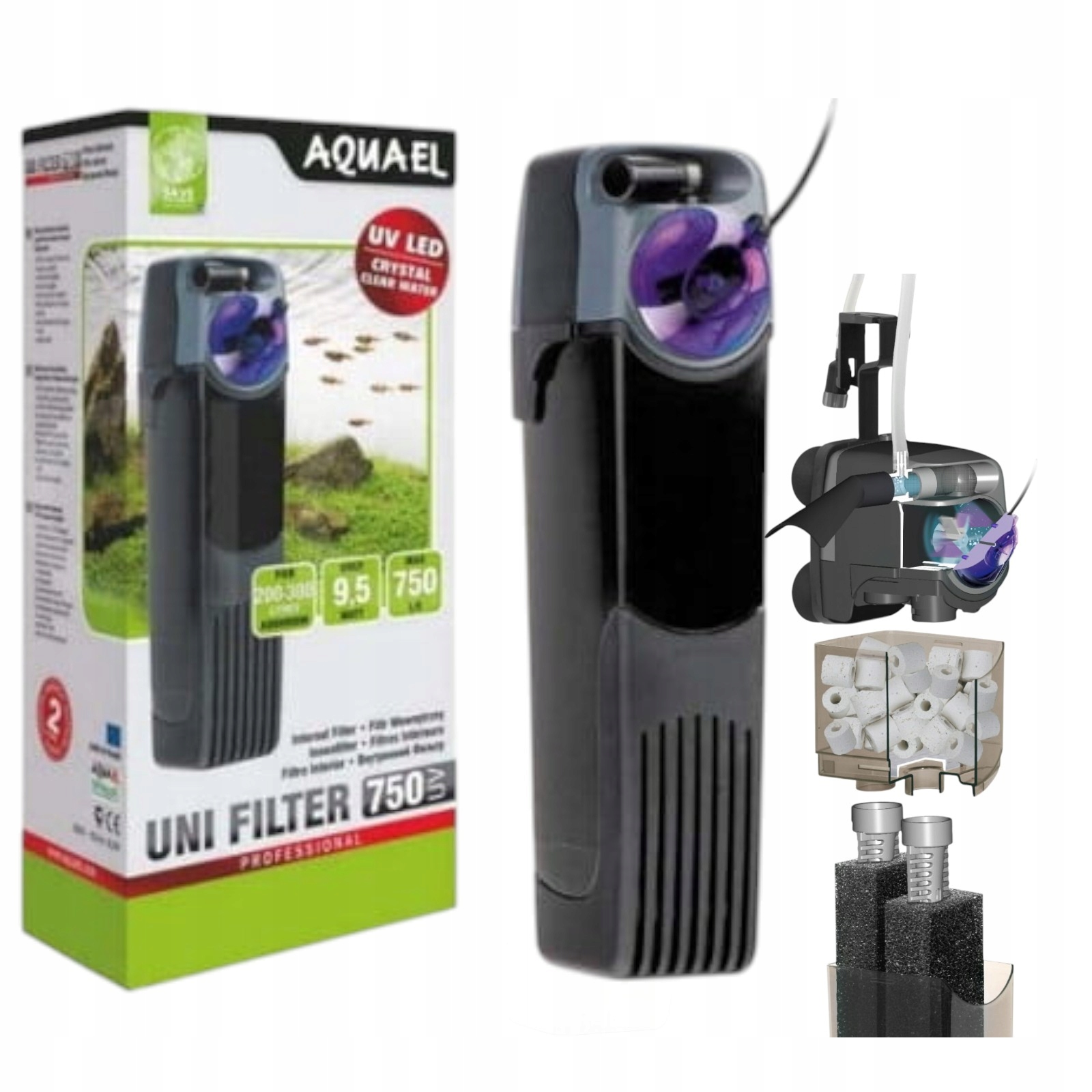 Aquael Unifilter Uv 750 – filtr wewnętrzny z lampą Uv do akwarium 200–300 l