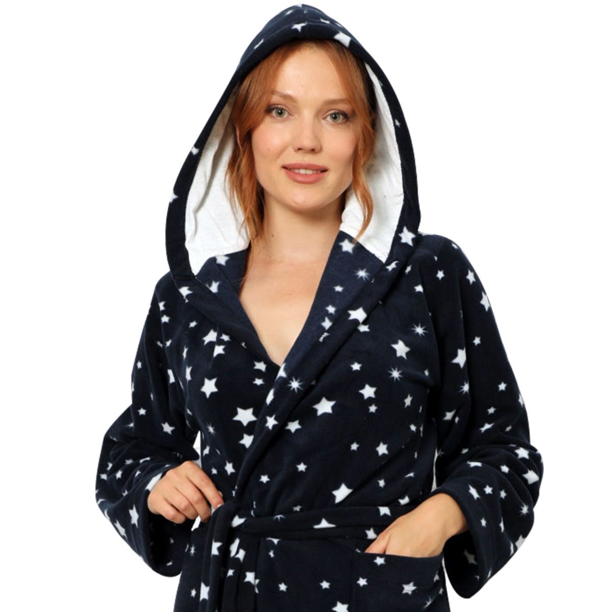 POLAROWY SZLAFROK DAMSKI Z KAPTUREM JAKOŚĆ KIESZEŃ Marka elegantePrecio