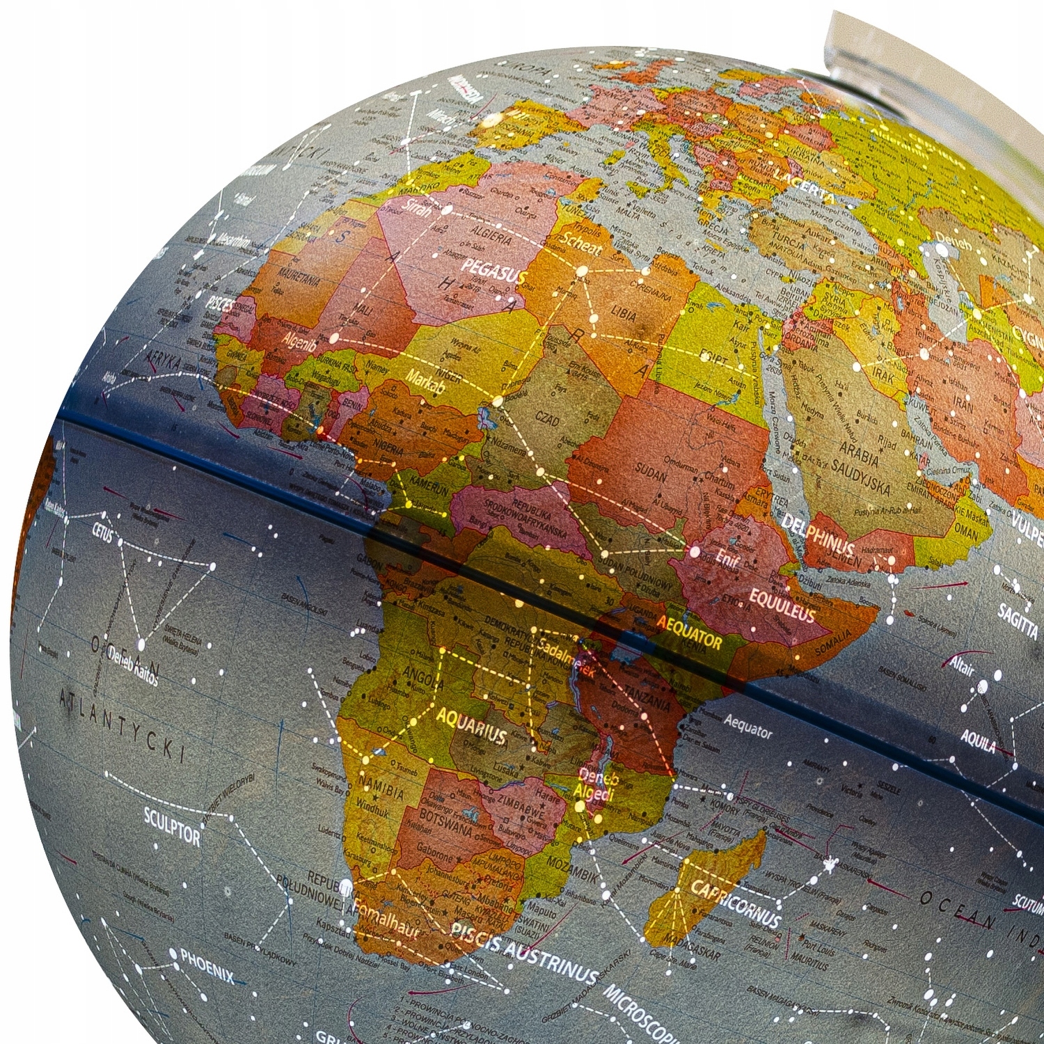 Globus podświetlany LED Night&Day astralny - mapa polityczna + mapa gwiazd