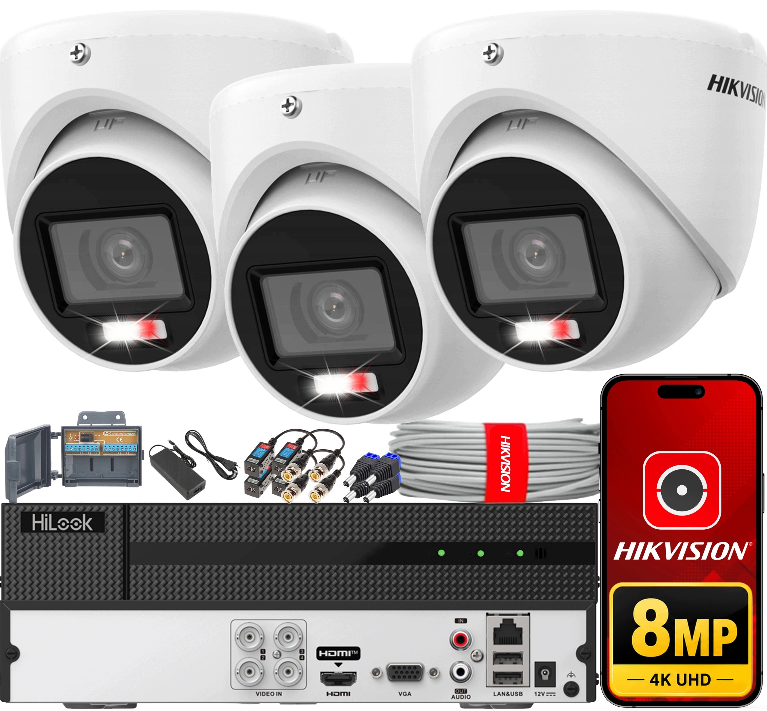 Sada na monitorovanie 8MPx 4K HiLook od Hikvision 3 kamery Ahd na rozšírenie