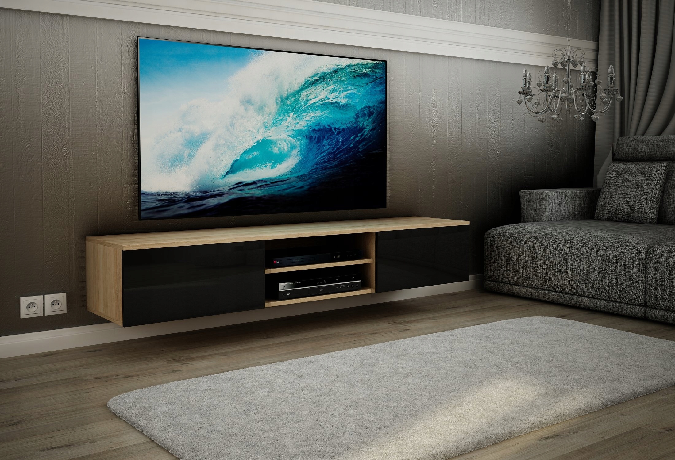 RTV szafka Nowoczesna pod TV Połysk duża 200cm Typ wisząca