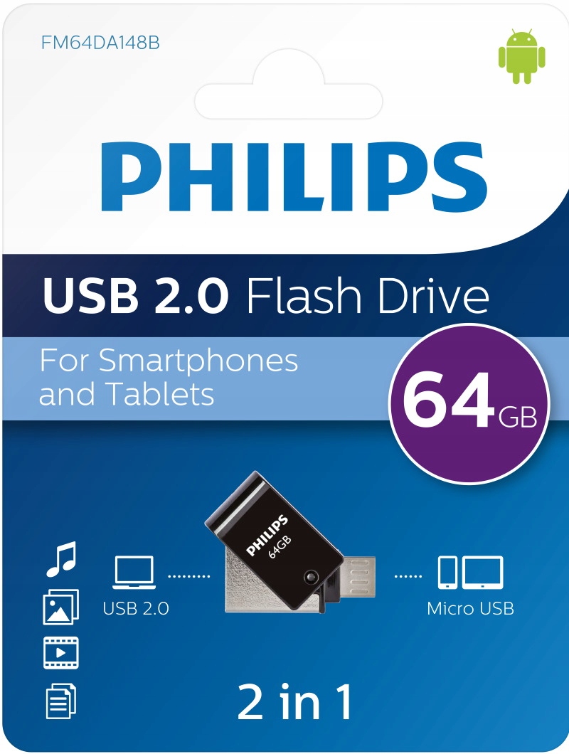 Pendrive 2in1 Philips microUSB, USB 2.0 64 GB, OTG