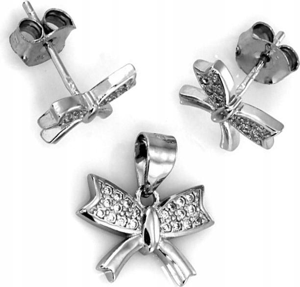 Stříbrný komplet šperků 925 mašle přívěsek náušnice zirkony tyčinky