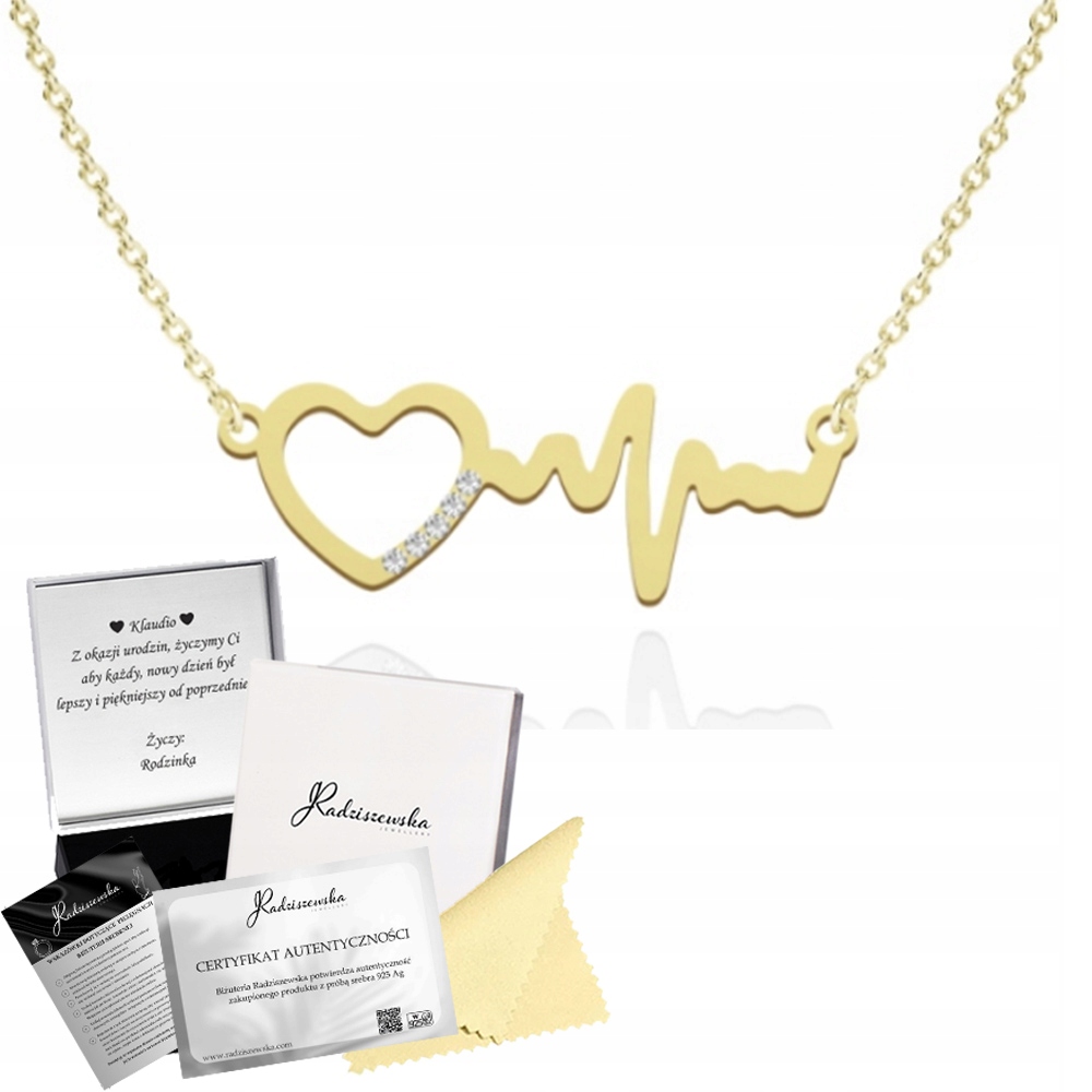 Zlatý Náhrdelník Linie Života Srdce Ekg Řetízek Narozeniny Přání Bonus