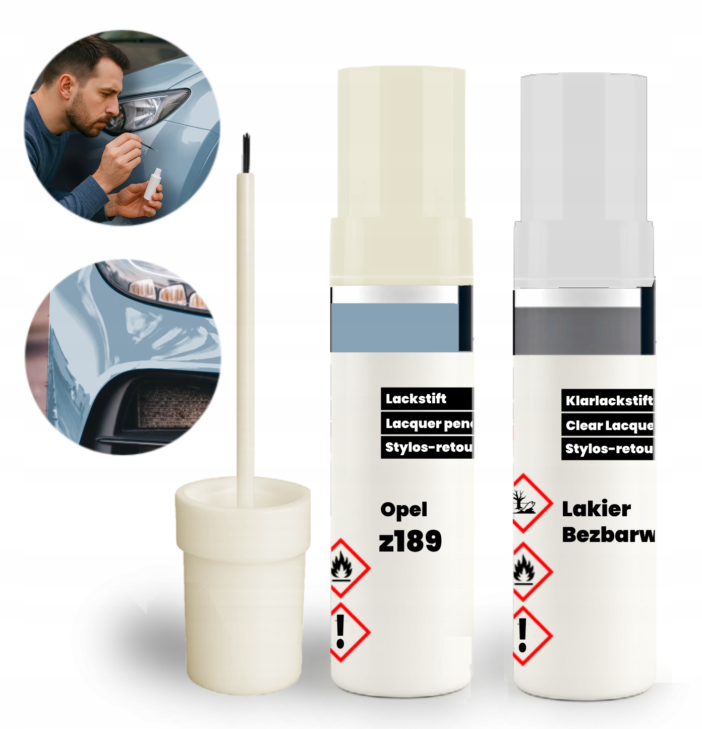 Zaprawka Opel Z189 Zestaw 2w1: Lakier Bazowy Bezbarwny z Pędzelkiem