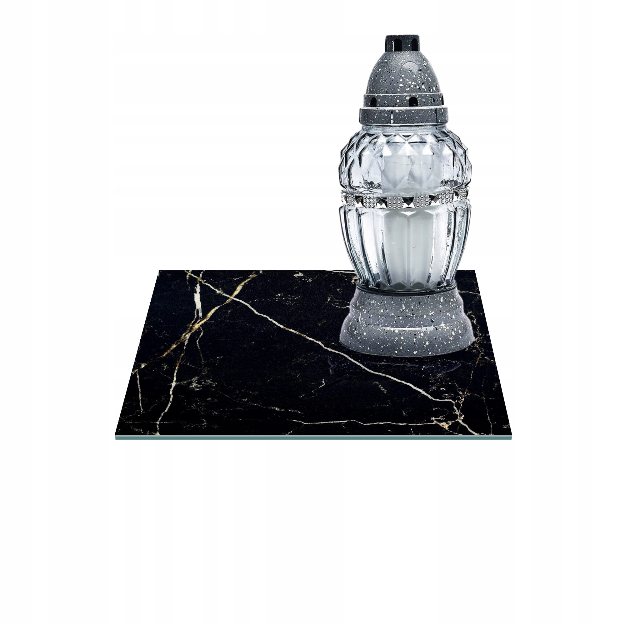 SZKLANA PODSTAWKA POD ZNICZE 25x25cm Marmur 07e