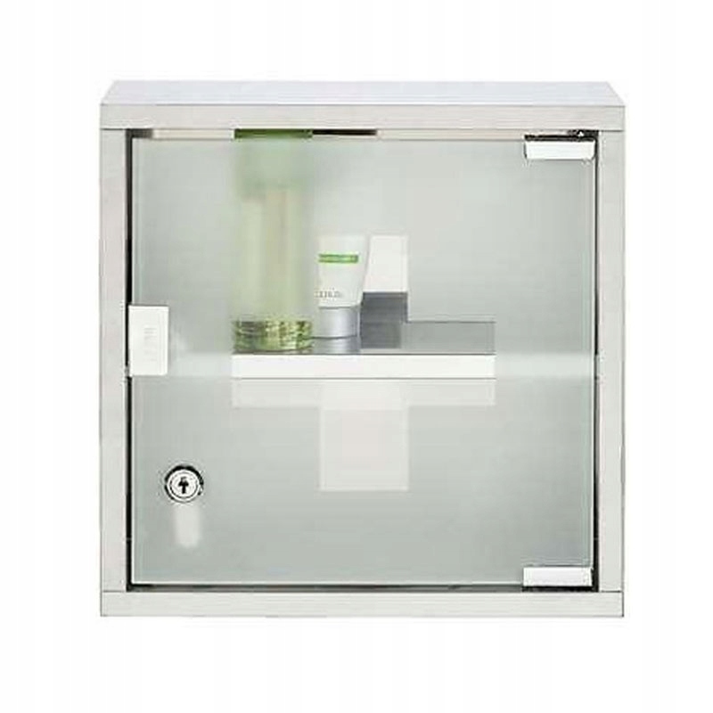 Metalowa apteczka ścienna biała Szafka medyczna Stalowa Szkło 30x30cm