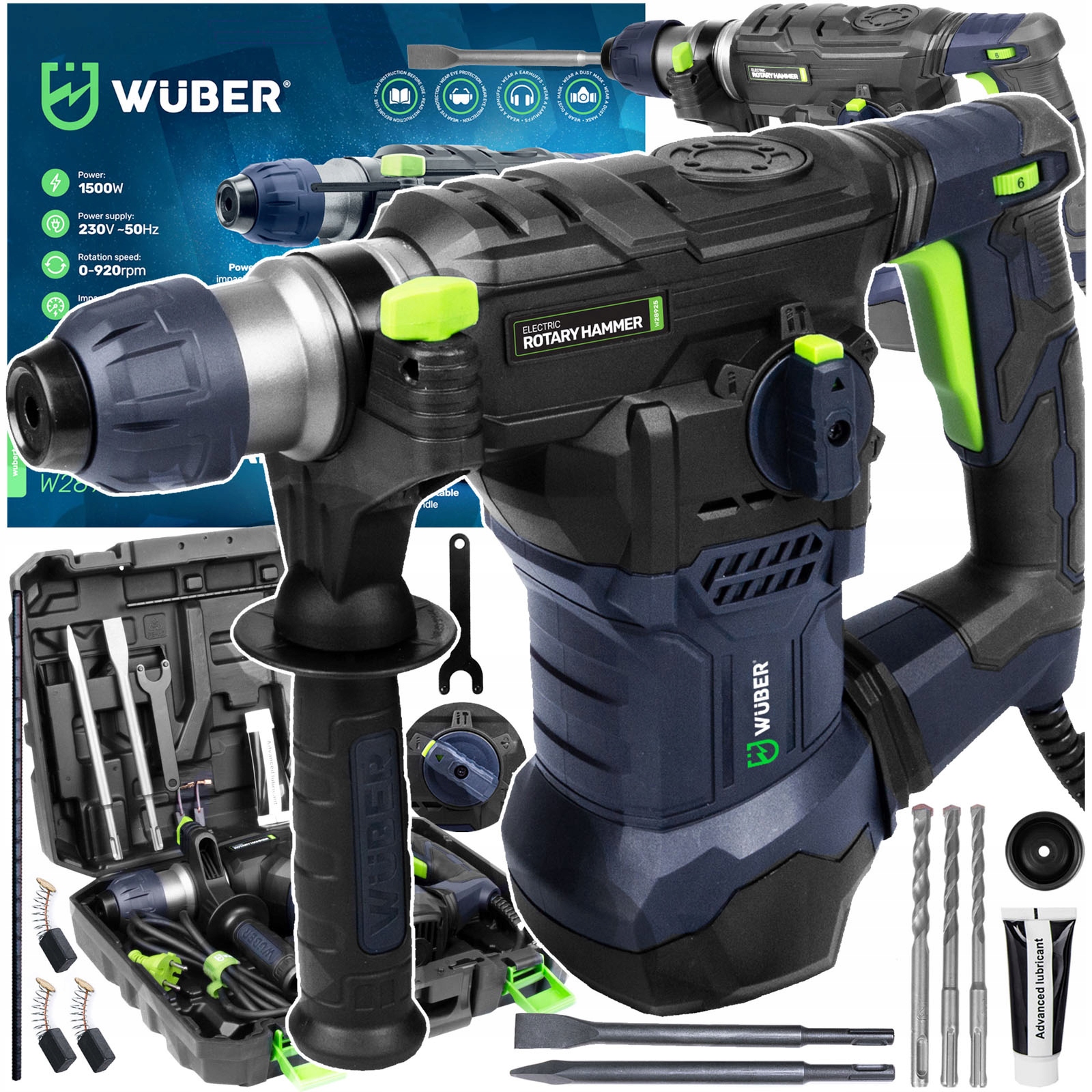 Vrtací Kladivo Příklepová Vrtačka 1500W Silné Sds+ Vrtáky Sekáč Špičák 6J