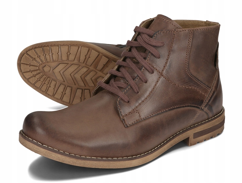 BUTY MĘSKIE SZTYBLETY OCIEPLANE POLSKIE SKÓRA 731 BRĄZ 44 Kolor brązowy