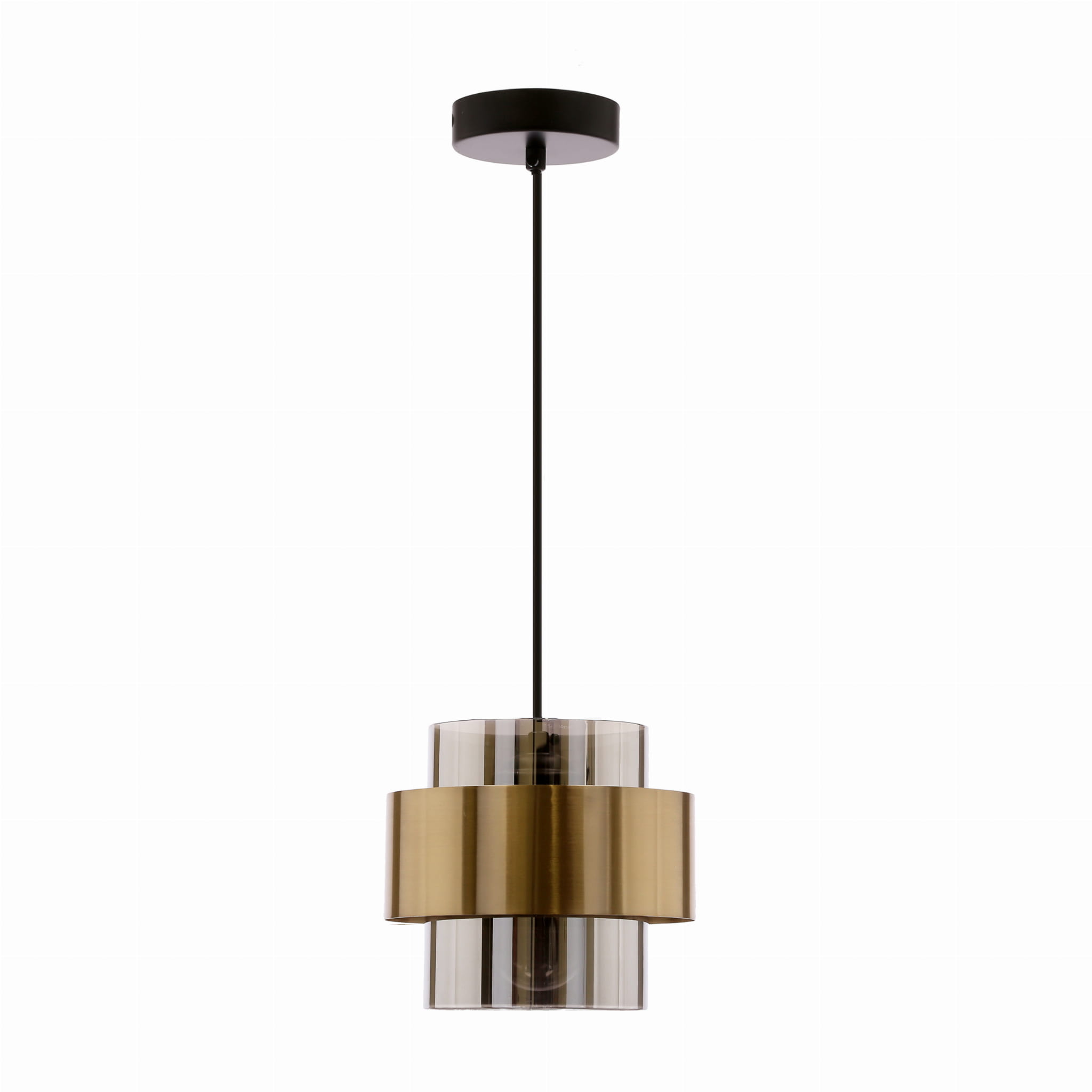 Závěsná lampa černá mosazná skleněná s kouřovým stínidlem, moderní Candellux