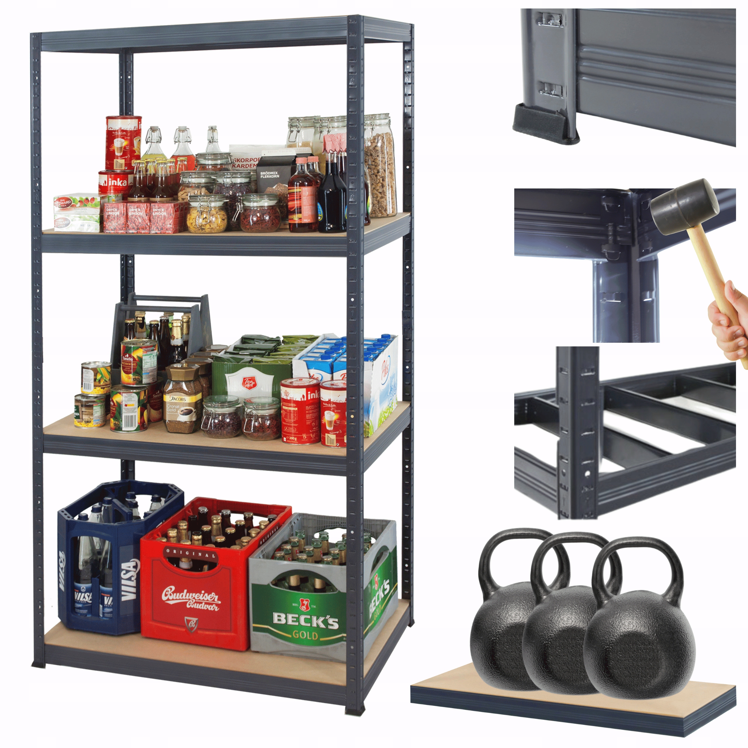 Kovový skladový regál do garáže Premium Helios 180x90x50 cm 4Px350 kg