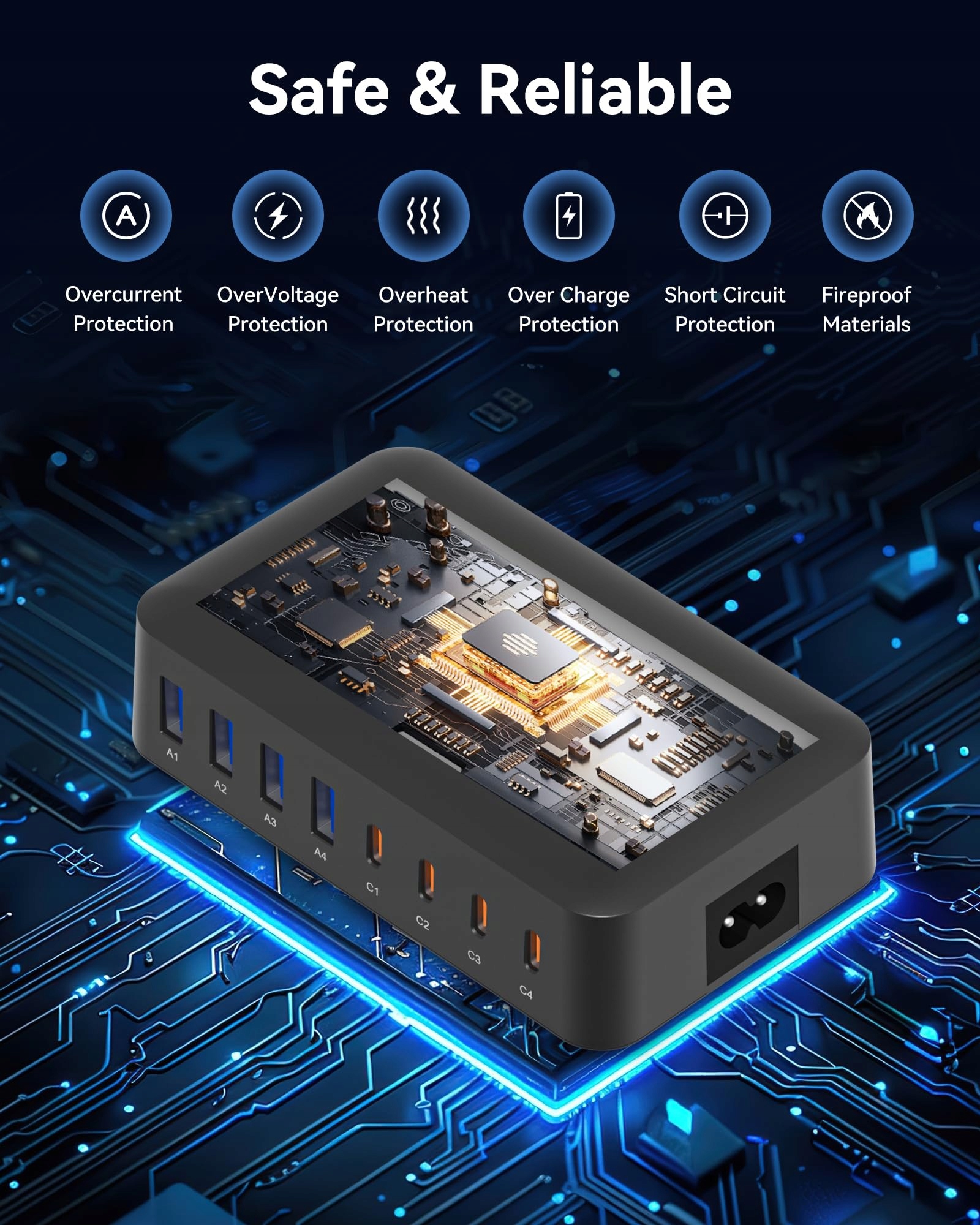 USB C 200W ŁADOWARKA 8-Portowa Stacja Ładowania LCD PD 65W MacBook — miniatura 4