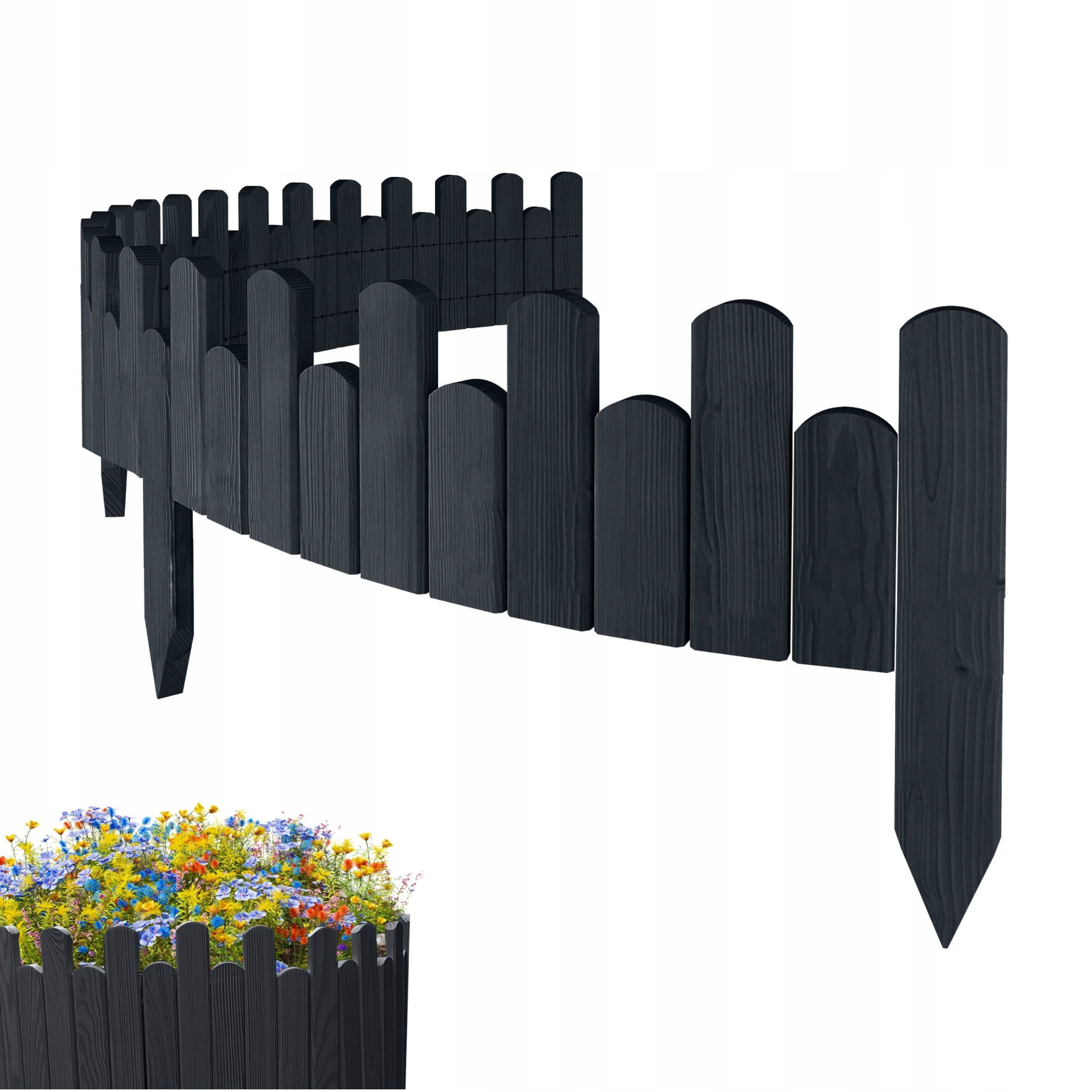 Zahradní Plot dřevěný obrubník záhonku 200 x 15 cm Antracit