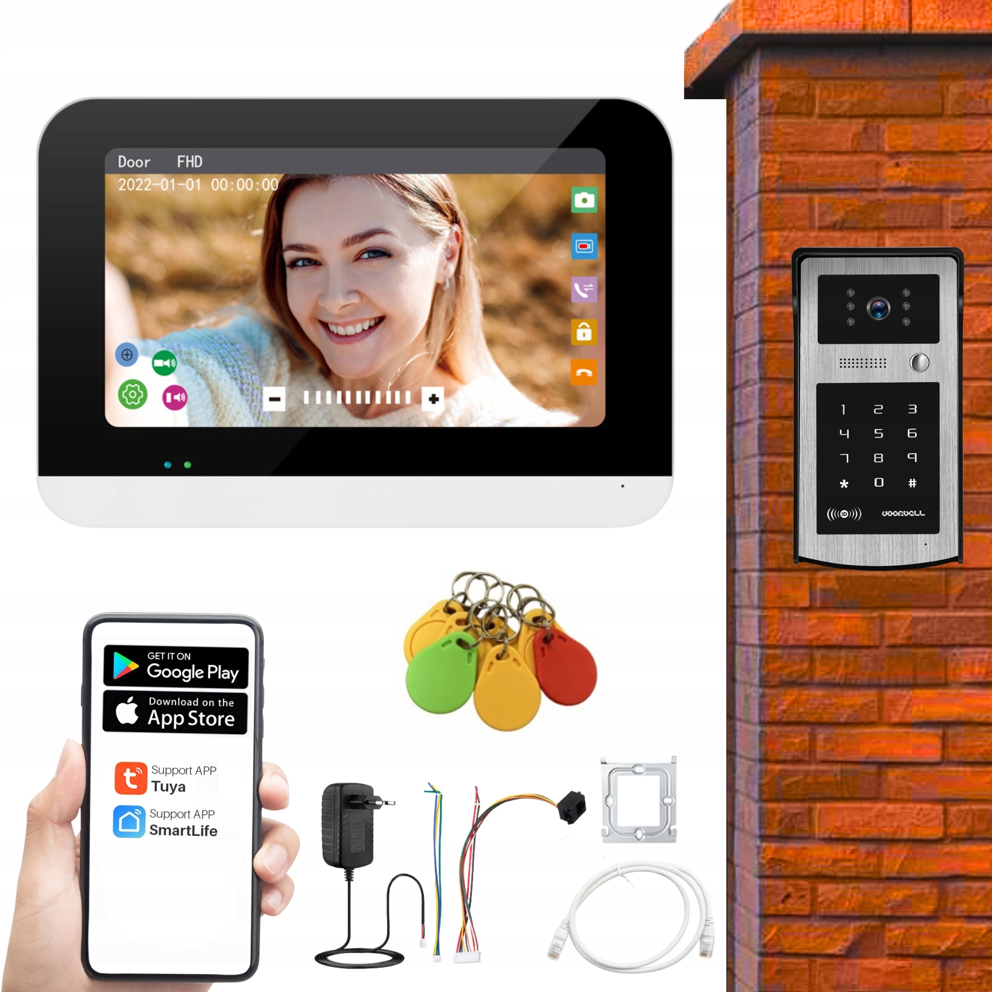 Wideodomofon Domofon WiFi Dotykowy Nfc Pinpad Dzwonek Breloki Intercom Tuya