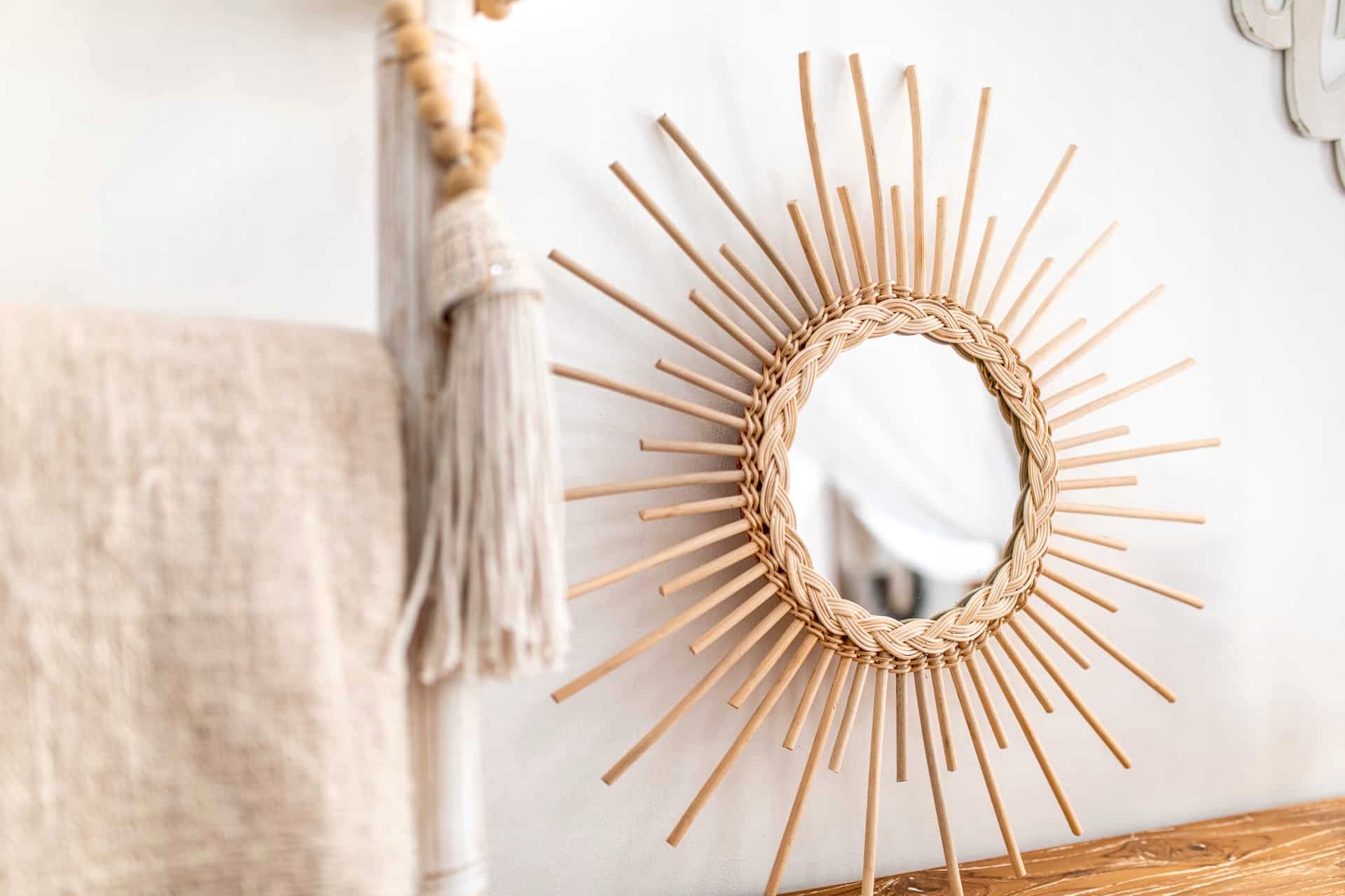 Zrcadlo Ratanové Oválné Boho Ručně Pletené Bali Zrcadla Slunce