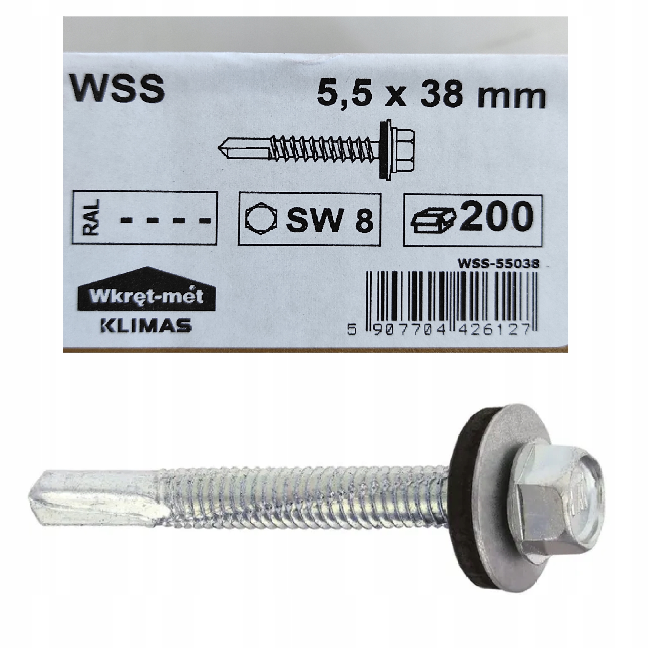 

Wkręty samowiercące z podkł. Wss 5,5x38 Ocynk 200s
