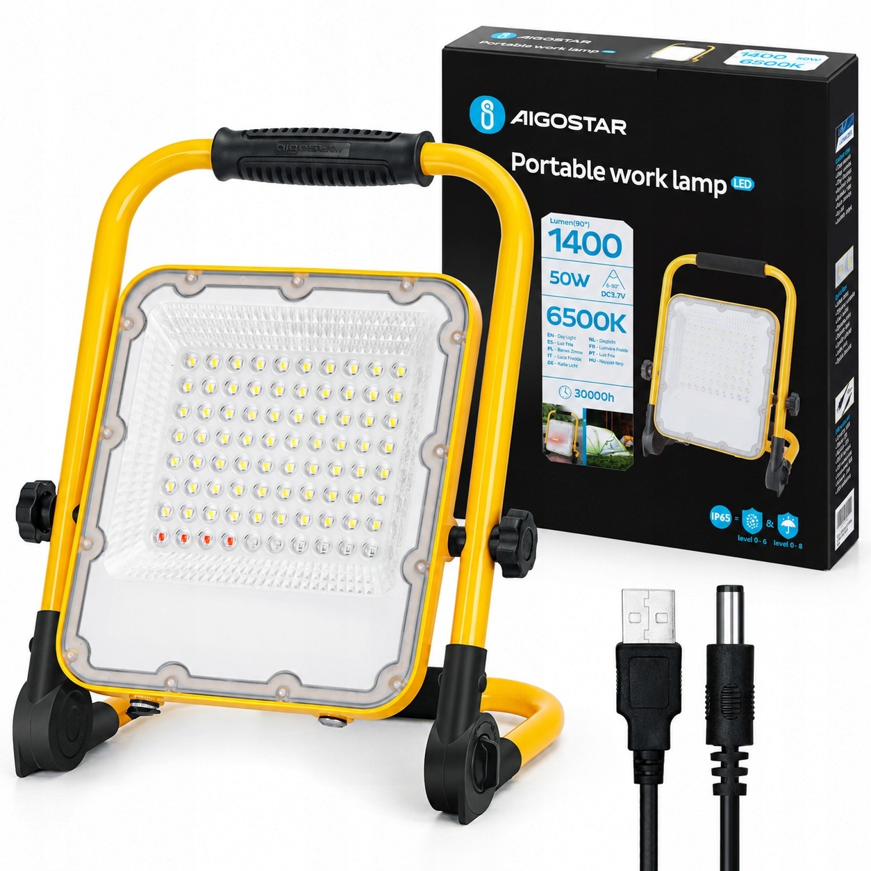 Halogenový Led reflektor Akumulátorový Stavební 50W 6500K pracovní, přenosný