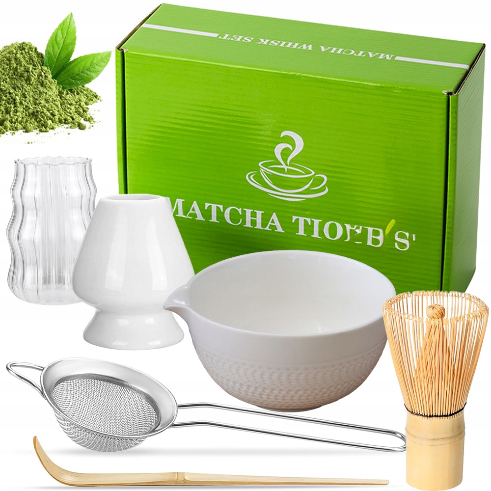 Levně Dárková Sada Na Čaj Matcha Šálek Metlička Podstavec Lžička 7EL.