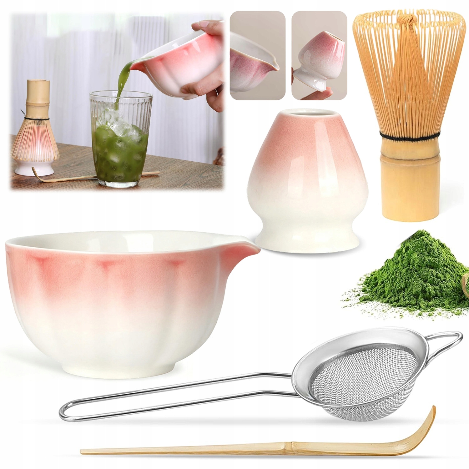 Levně Bambusová Sada Na Výrobu Matchy Šlehací Metla Lžíce Prosévač Elegantní