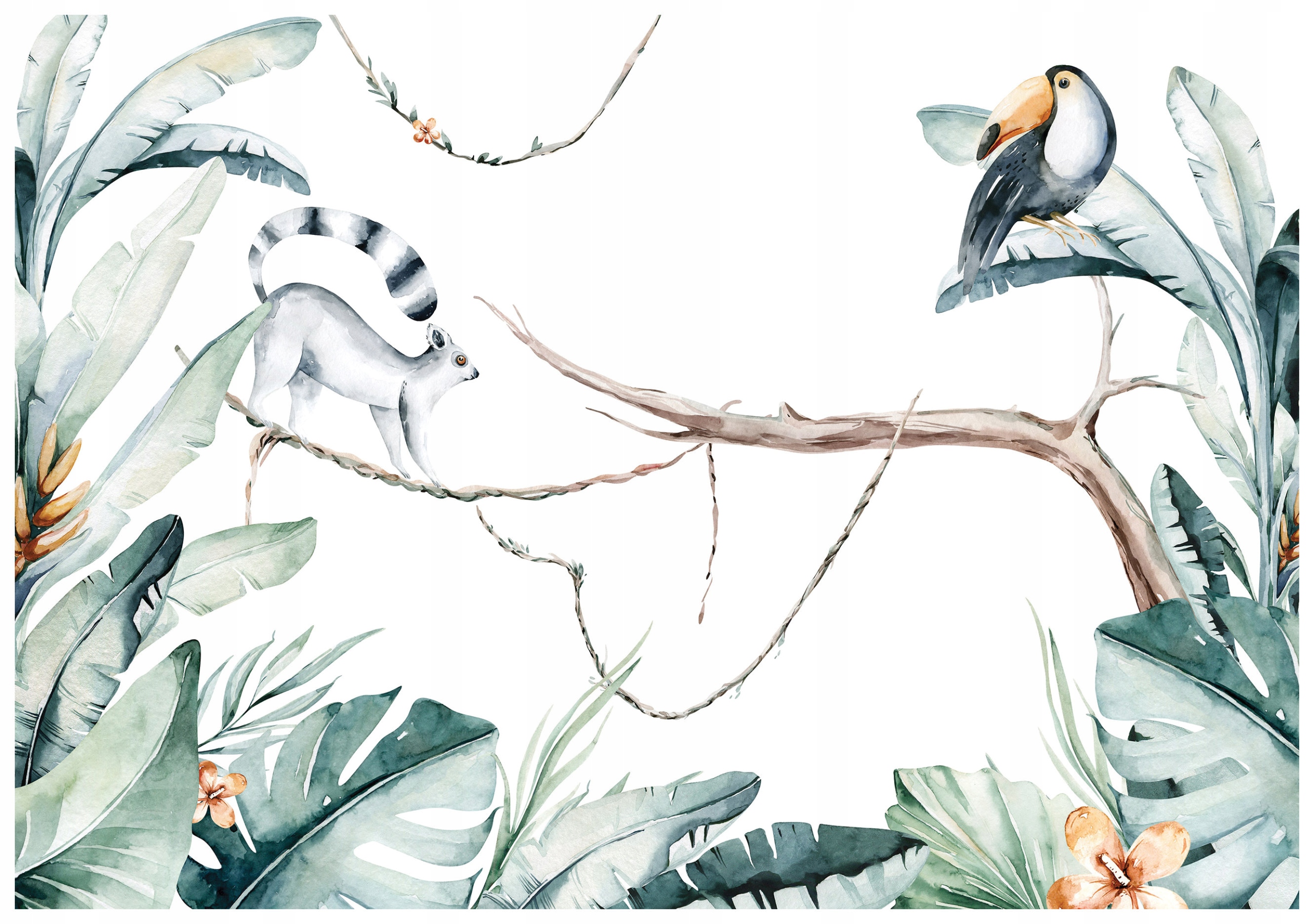 Fototapeta Lemur a Tukan akvarelové trópy do detskej izby 520x318 lepidlo