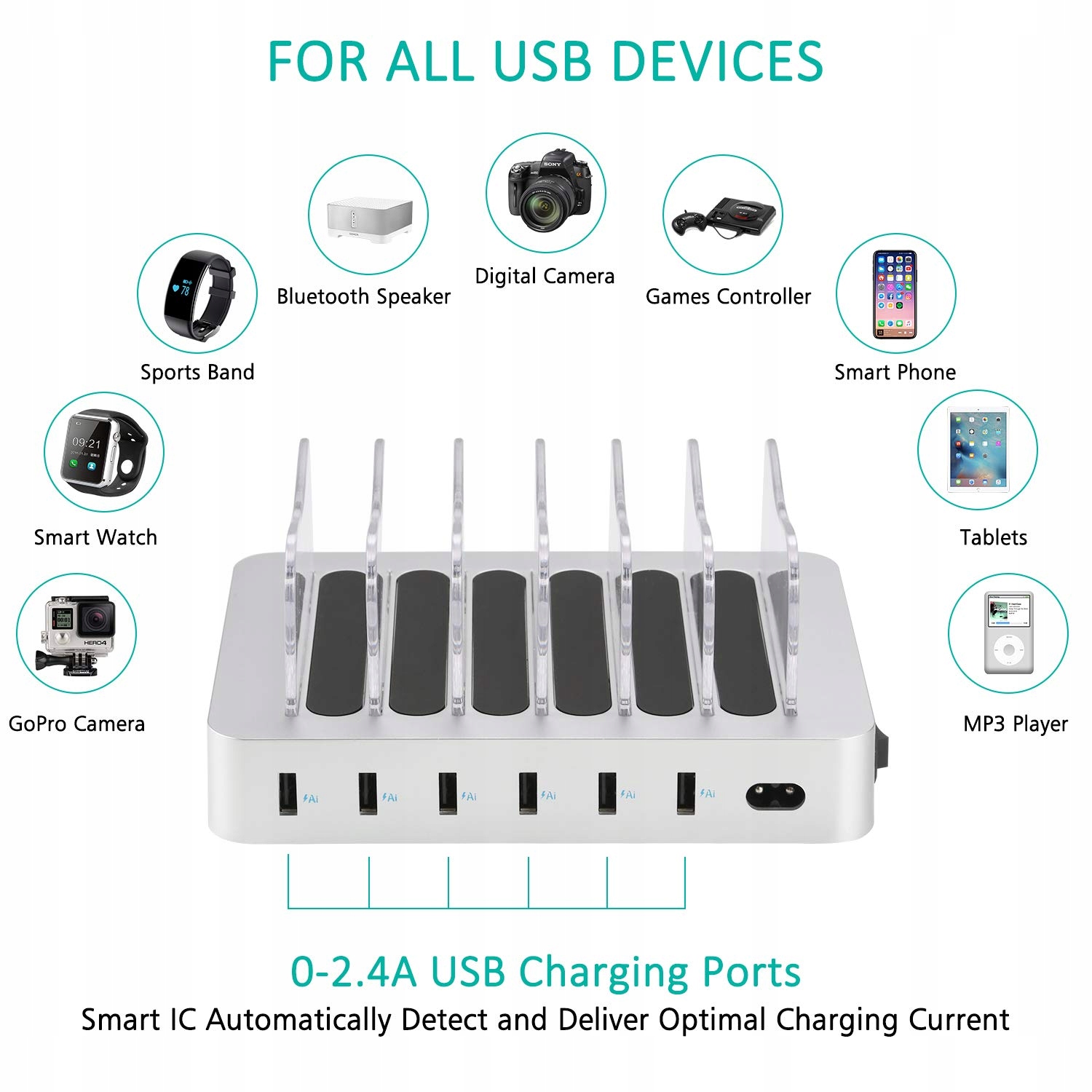 PRITEK Stacja Ładowania USB 6 Portów Do Telefonów Tabletów i MP4 — miniatura 2