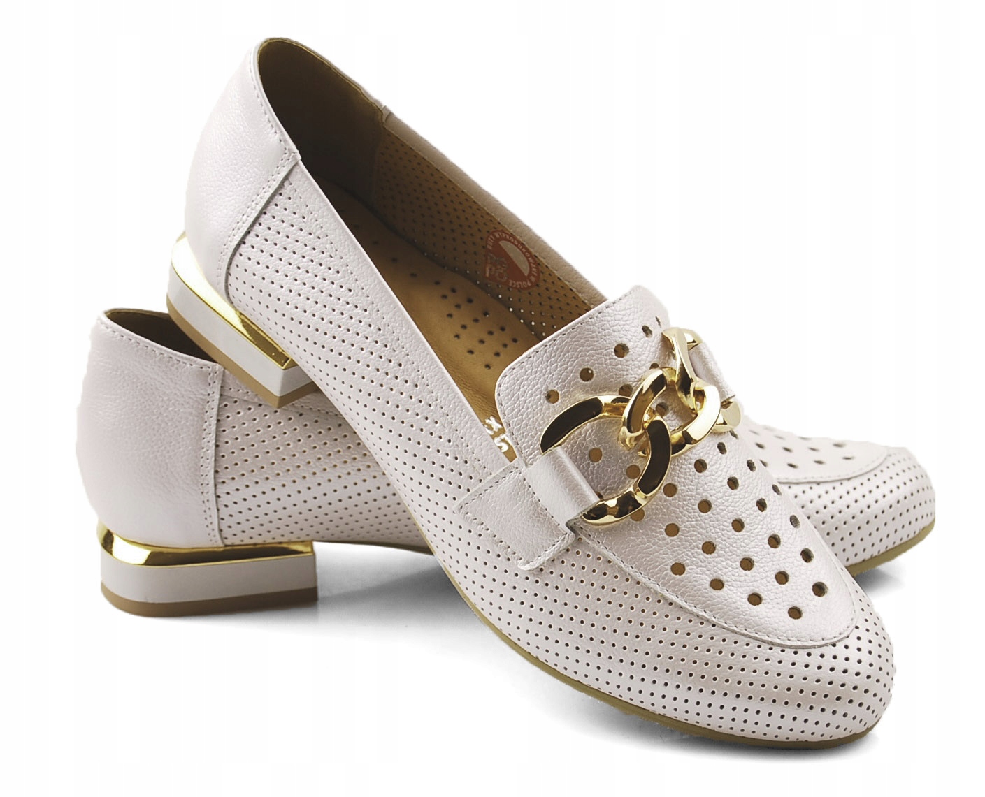 GALANT 974 PERŁOWE SKÓRZANE MOKASYNY AŻUROWE r.36