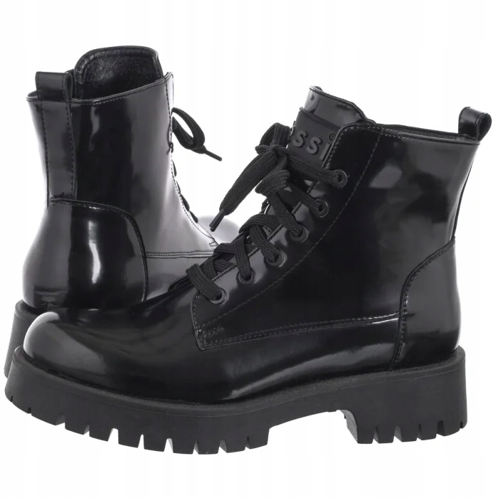 Boty Trapery Kožené Dámské Nessi Černé Lakované 22345