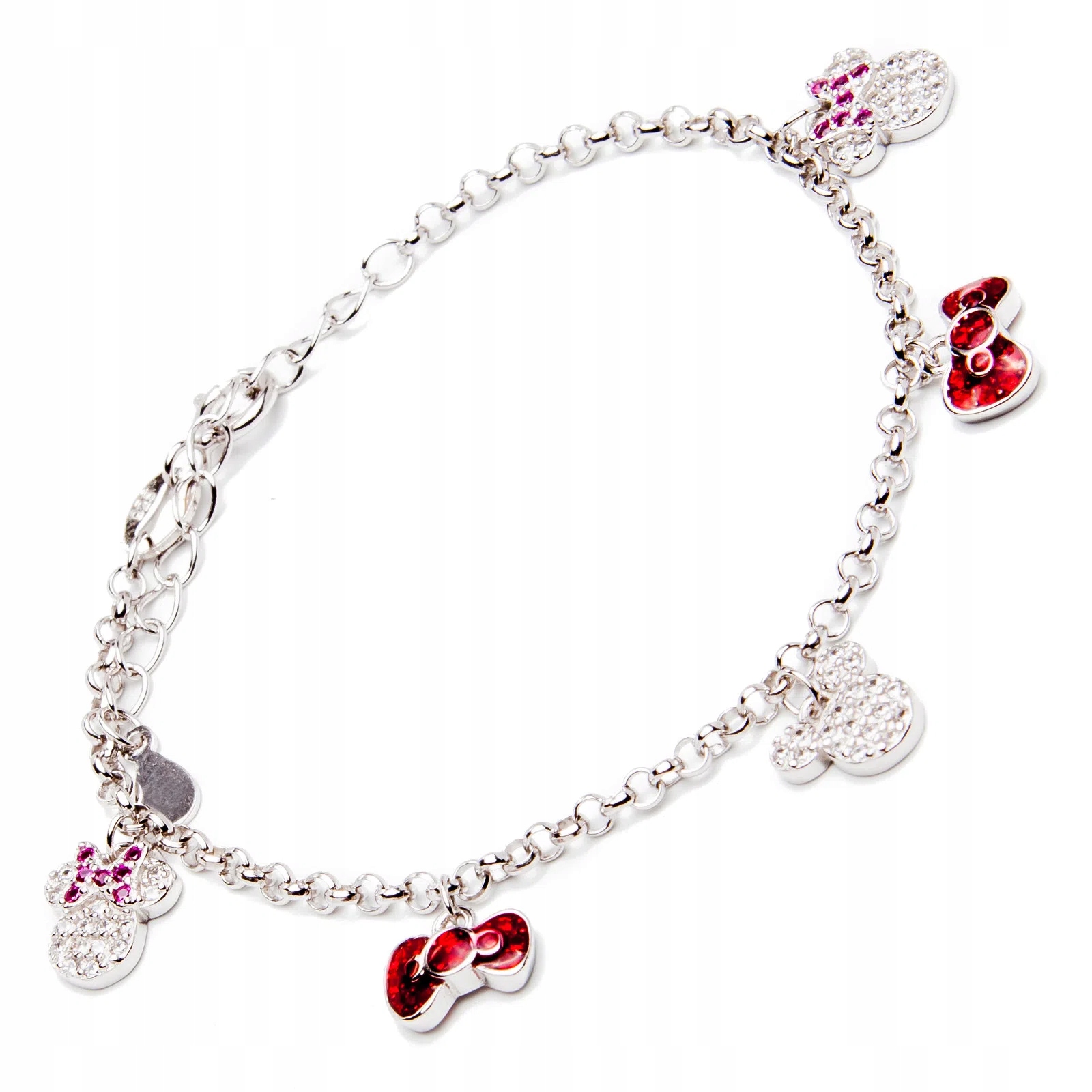 Stříbrný náramek 925 Mickey Mouse s mašličkami pro malou slečnu