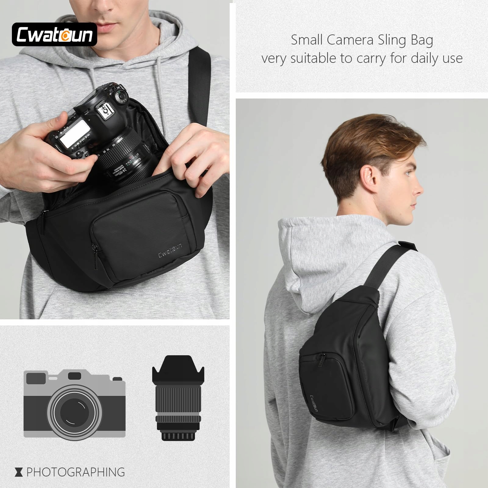 CWATCUN Torba Na Aparat DSLR Wodoodporna Torba Na Ramię Dla Fotografów — miniatura 4