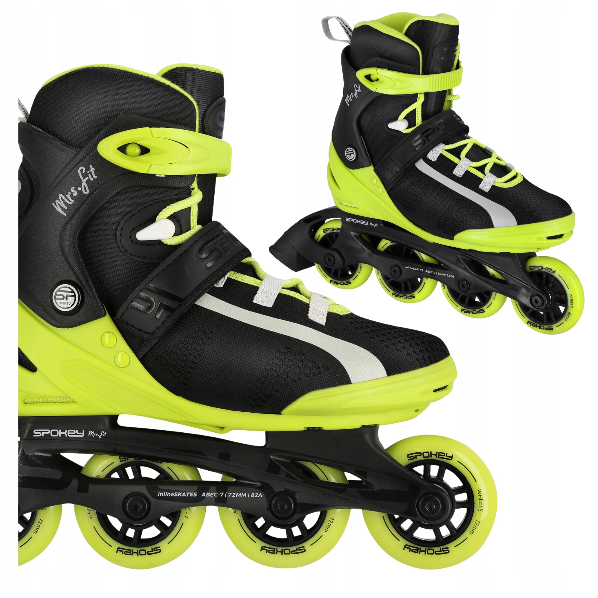 Łyżworolki Rolki Fitness Szybkościowe Rekreacyjne Damskie Limonkowe r. 41