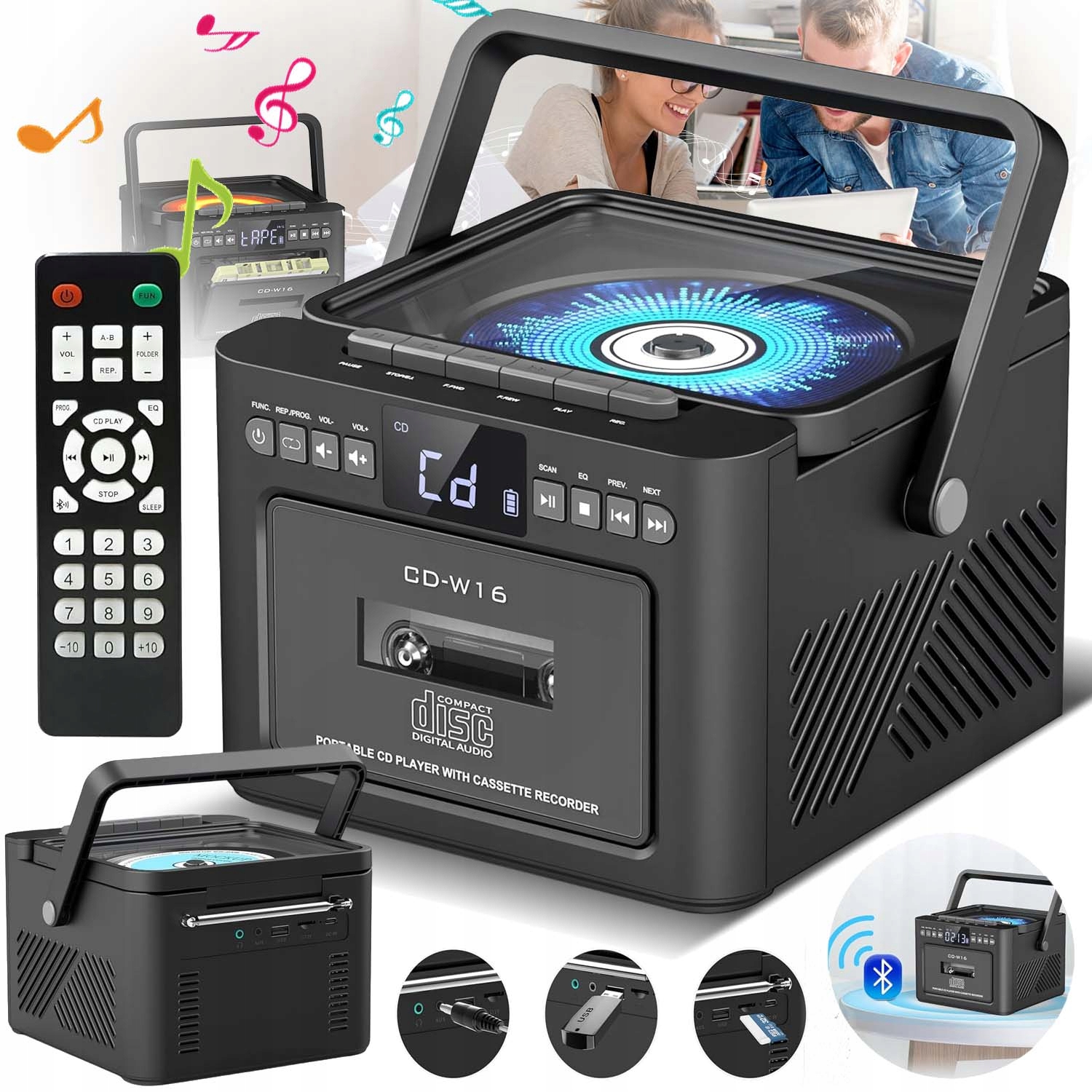 Diskový CD Přenosný CD Usb Bluetooth Fm Karta Sd Vysílač MP3 5000 mAh