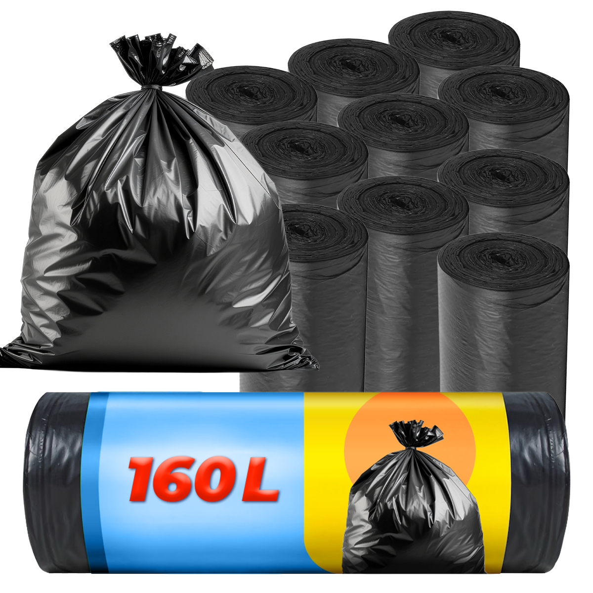 Levně Pytle Na Odpadky 160 L 100 Ks Černé Klasické Silné 10 Rolí