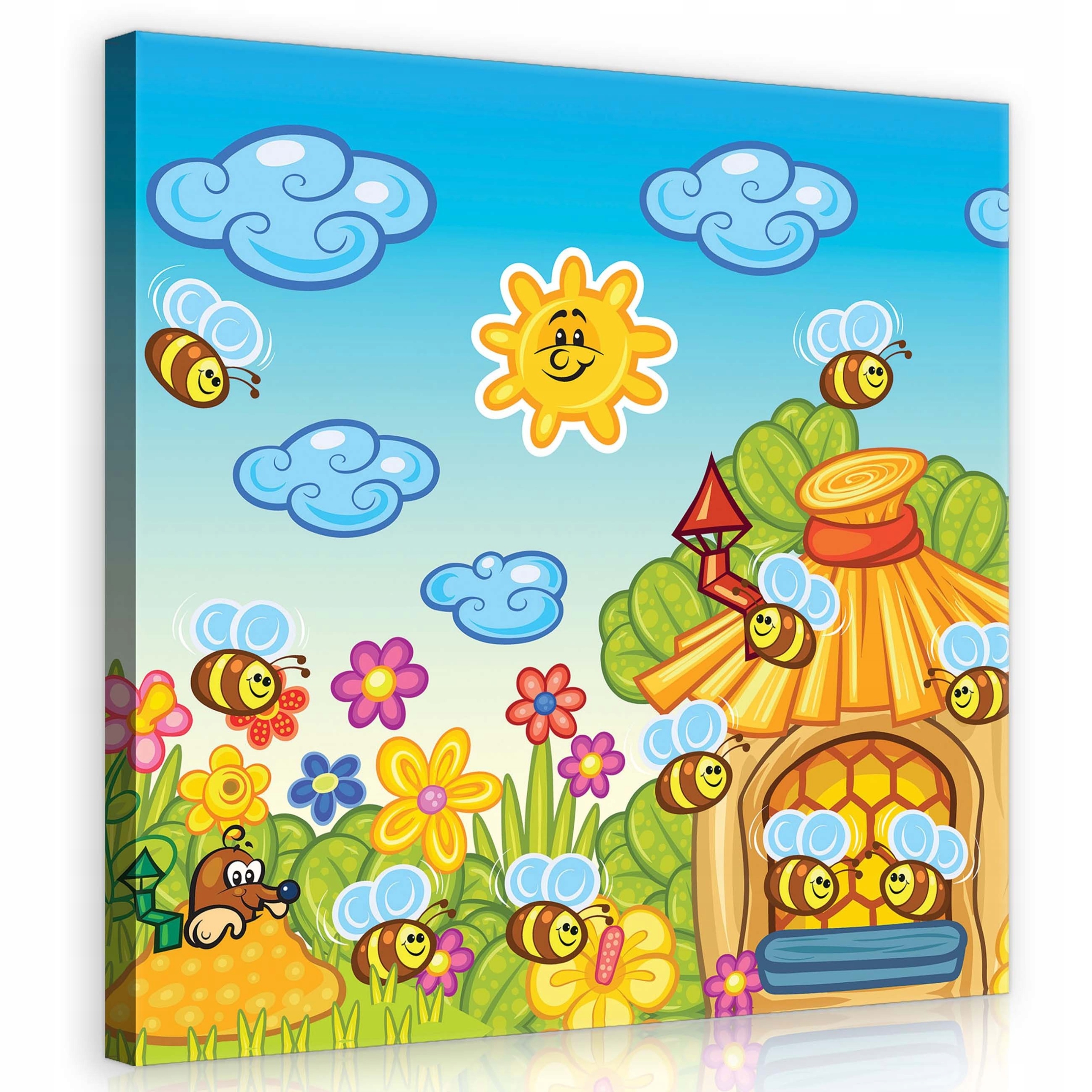 Obraz 80x80 Radostné včelky ve Sluneční zahradě Ilustrace pro děti