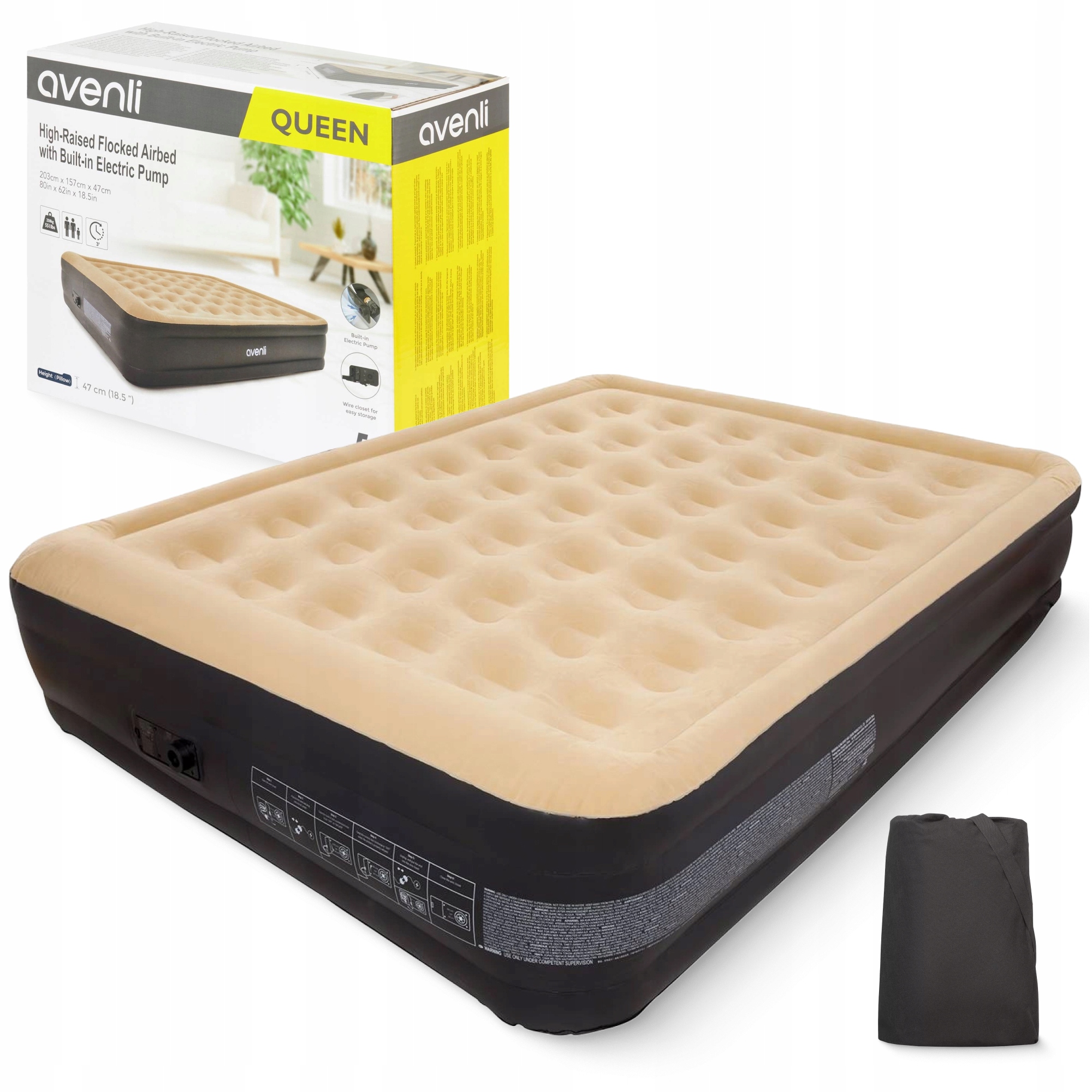 Materac Dwuosobowy Dmuchany Samopompujący Łóżko Do Domu 203 x 157 x 47 cm