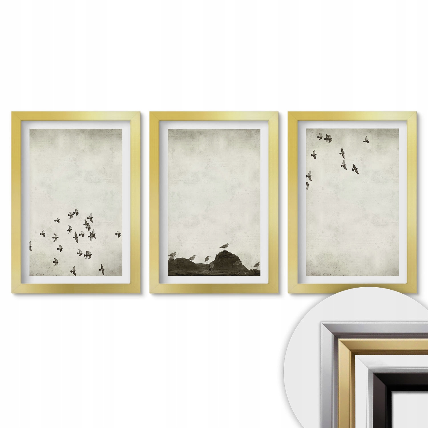 Sada obrazů do obývacího pokoje Triptych 3x 20x30 Ptáci v letu minimalistický styl