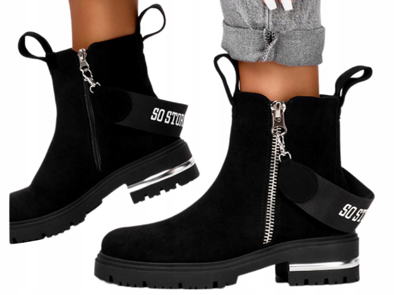 BOTKI NA PLATFORMIE DAMSKIE Z OZDOBNYM SUWAKIEM 40