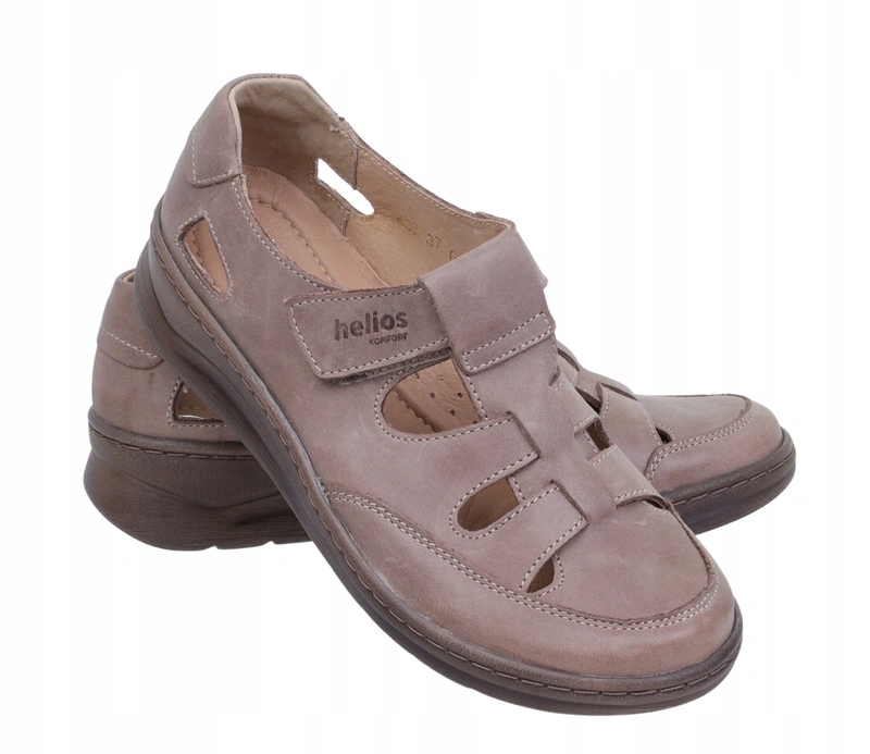 Skórzane półbuty damskie sandały zabudowane na rzep komfortowe buty Helios