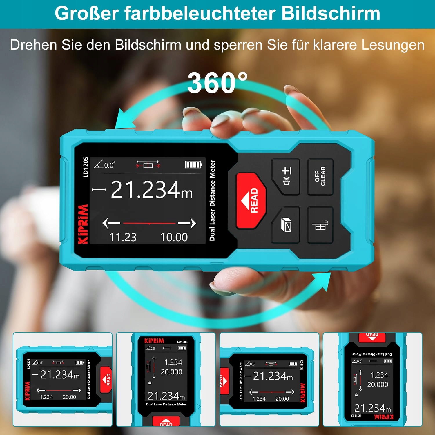 KIPRIM LD120S Laserowy Dalmierz 120m Elektroniczna Poziomica — miniatura 5