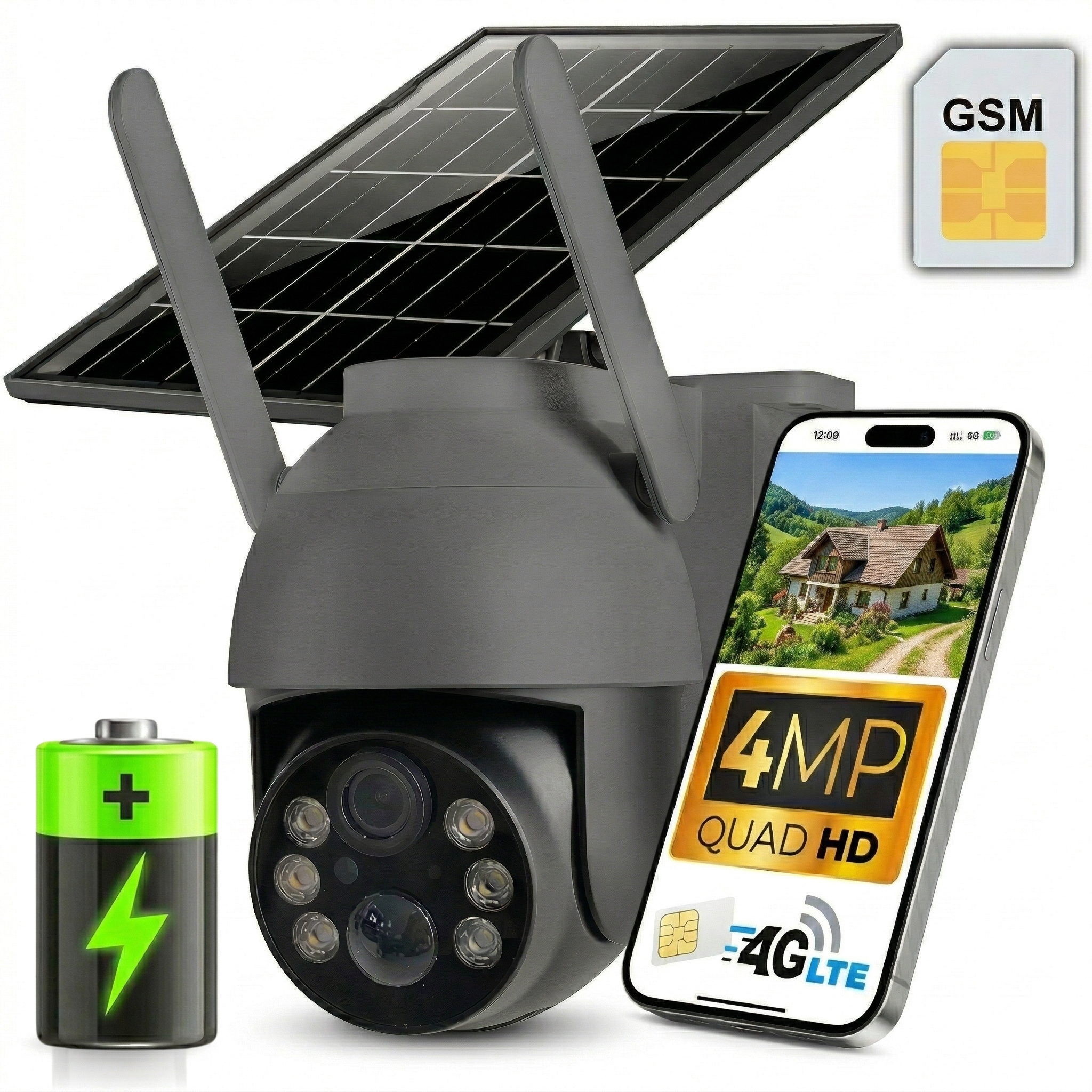 Kamera Zewnętrzna Solarna Gsm 4G Lte Obrotowa Na Kartę Sim 2K 4MP Zoom 4MPX