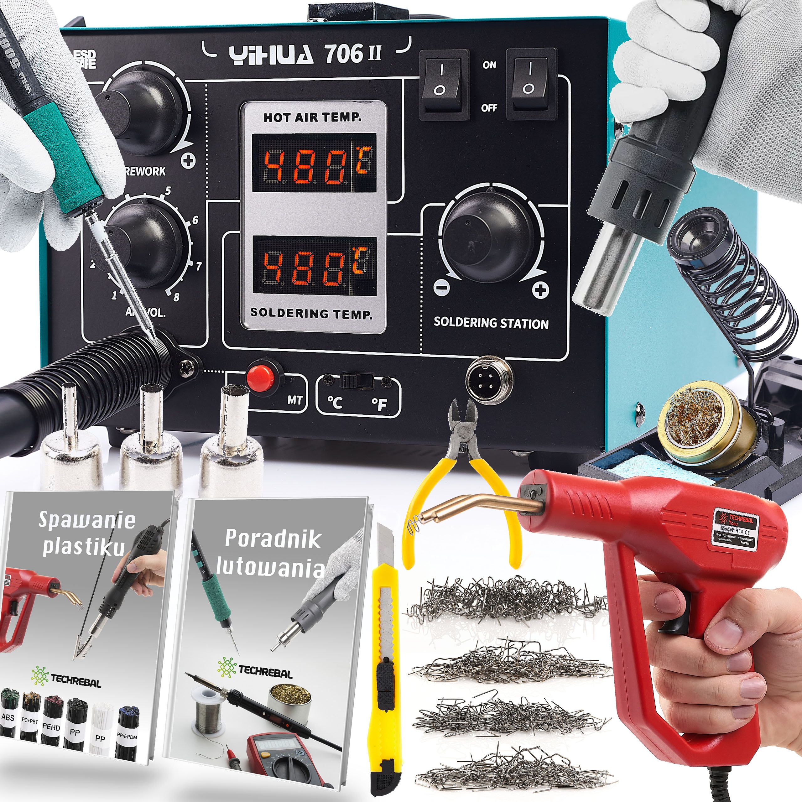 Pájecí Stanice 2V1 706 II Hot Air Na Hroty T12, Sešívačka Plastů, Sponky