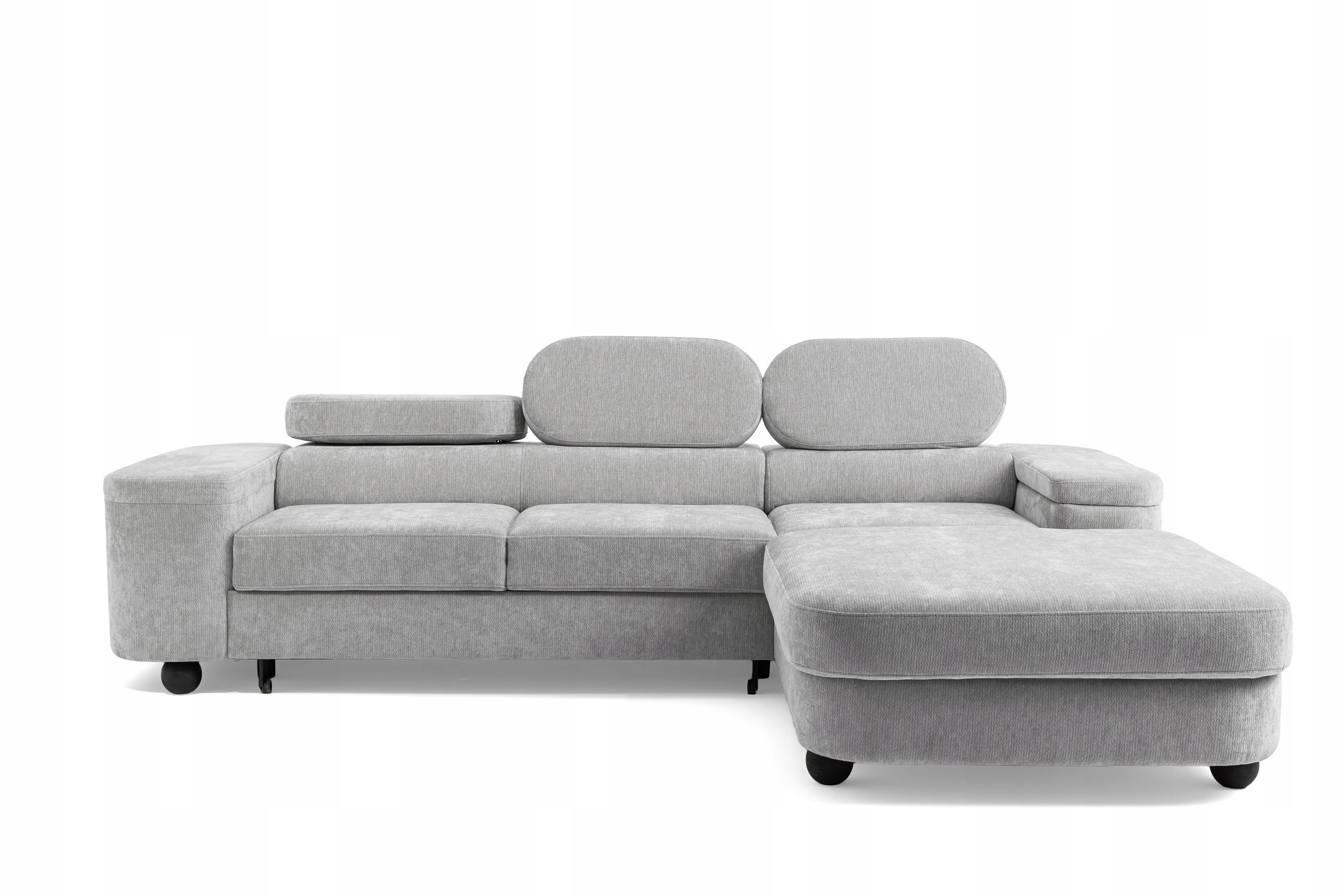 Moderní rohová sedací souprava spací box Love, úložný prostor, opěrky hlavy, popelavý