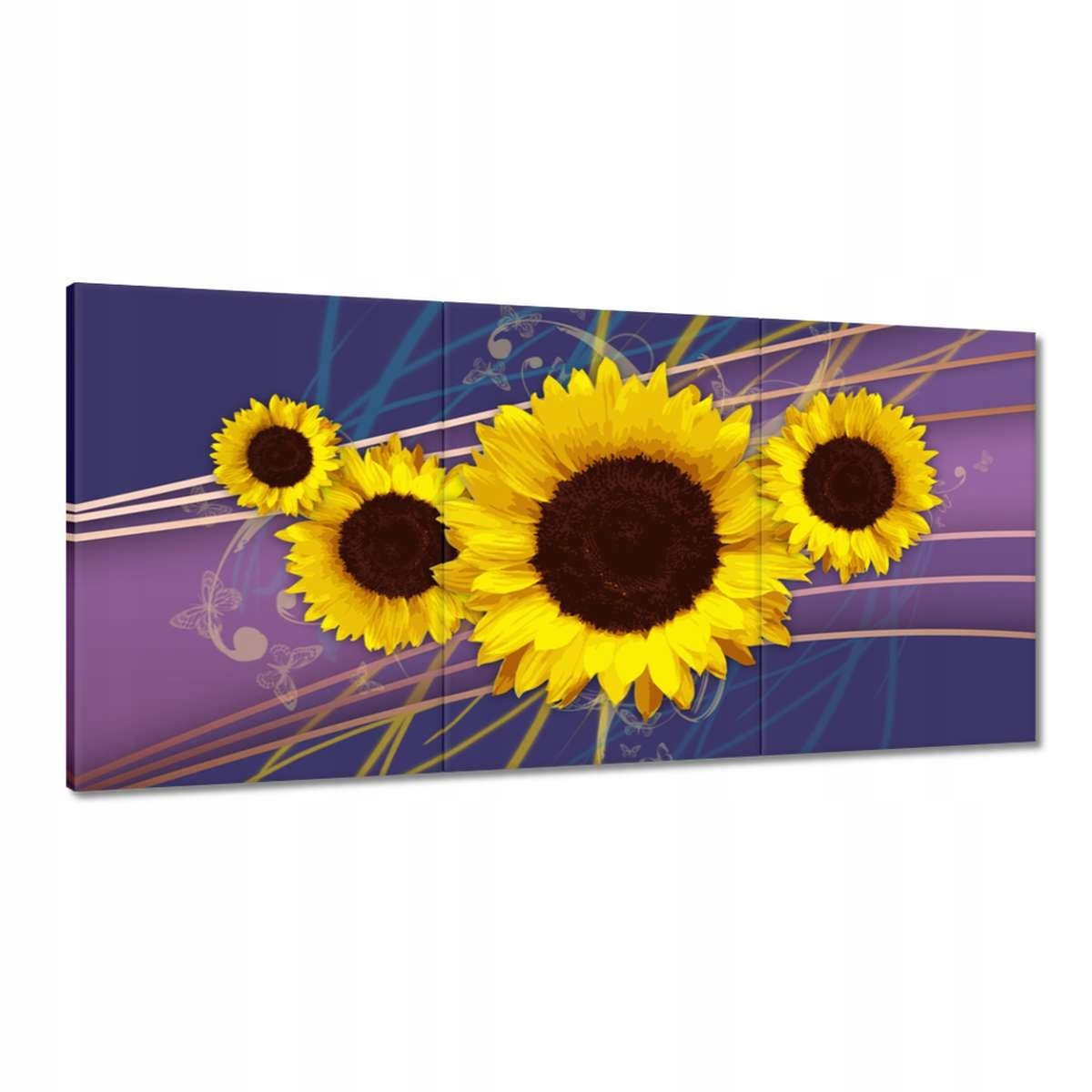Obrazy 180x90 Žlté slnečnice fialové pozadie