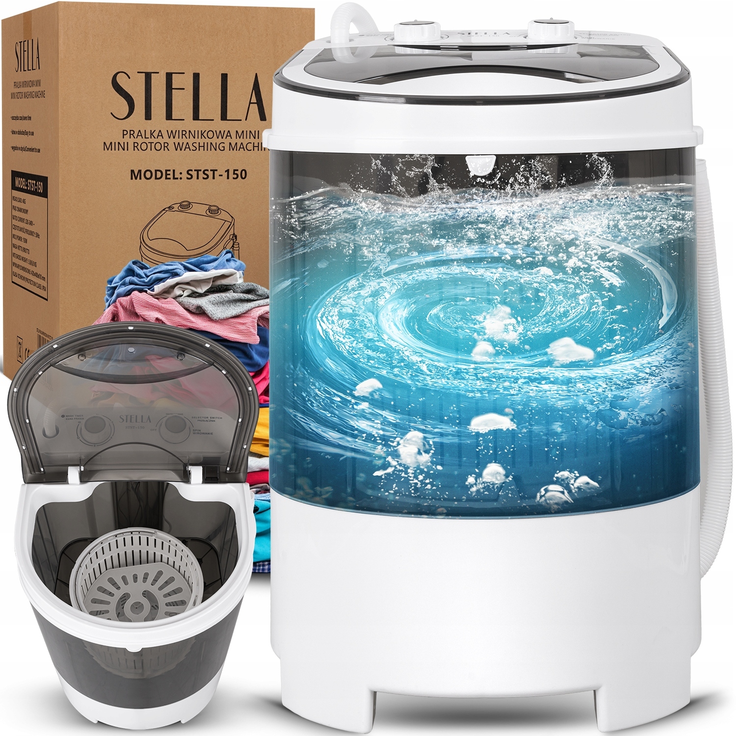Mini pralka wirnikowa z wirówką Stella STST-150 wsad 4kg