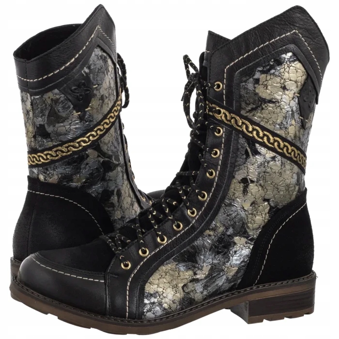 Dámské kožené boty Kotníkové Boty Boty Maciejka Černo-zlaté 07097-01